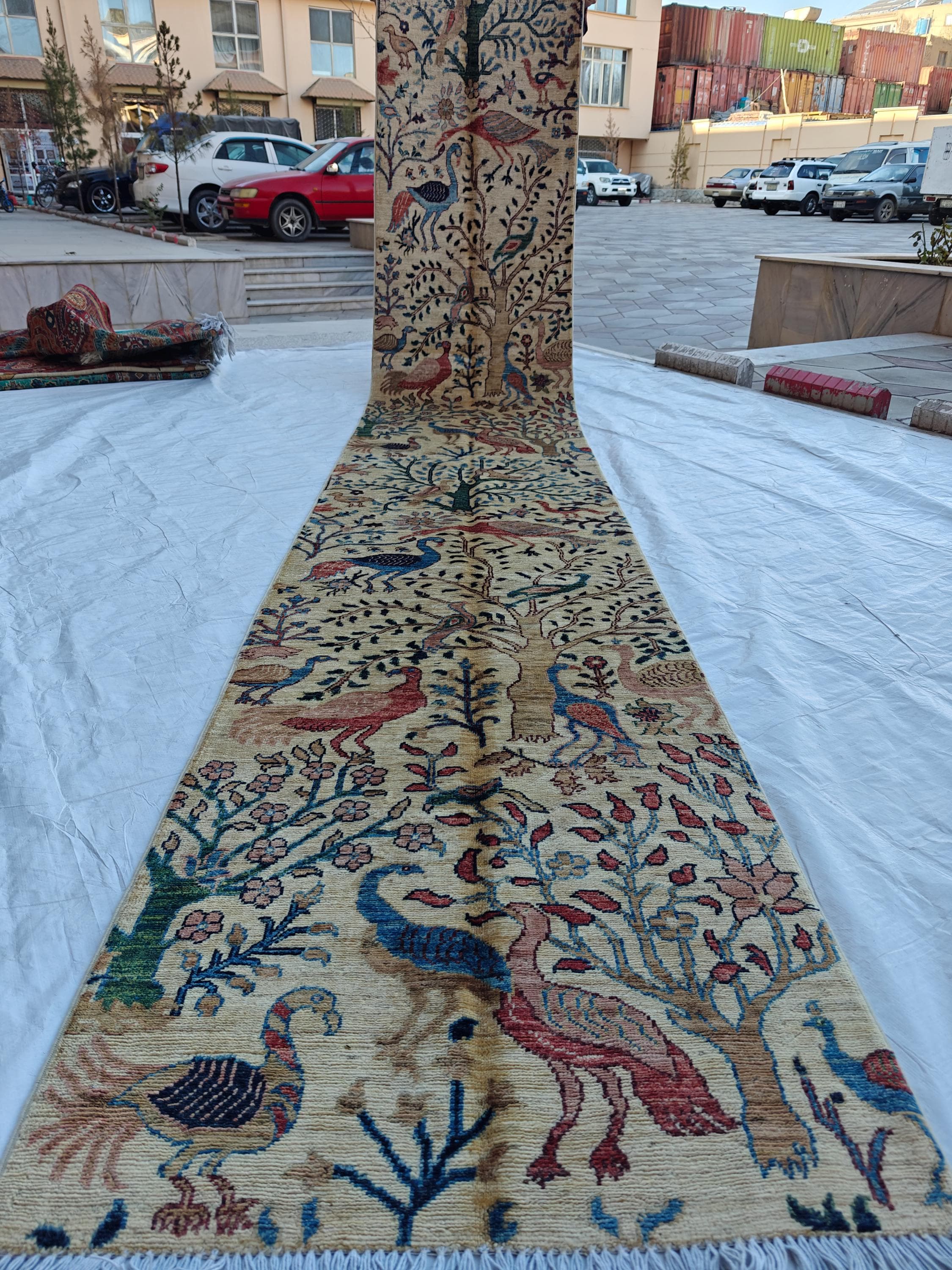 2x14 Runner Chobi Peacocks Pattern Runner- Handwoven Persian Carpet with Elegant Design and Rich Colors, Hallway Runner, 2.3x13.9 ft