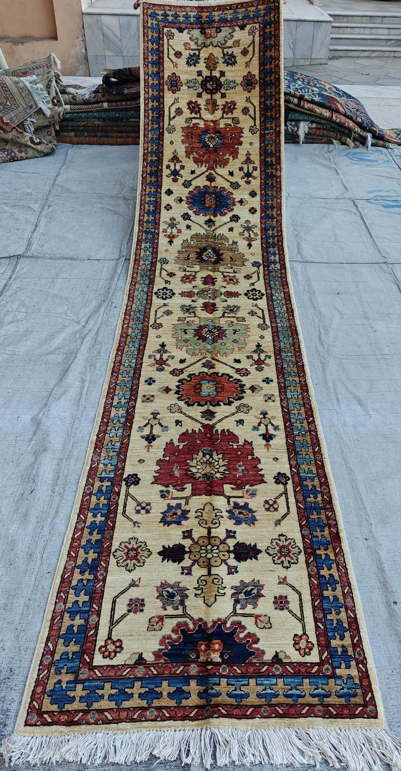 Tribal Chobi Runner 11.6x2.6 ft - Handmade Afghan Wool Rug | Rustic Hallway Carpet | Long Narrow Area Rug, Entryway Rug, Boho Home Decor