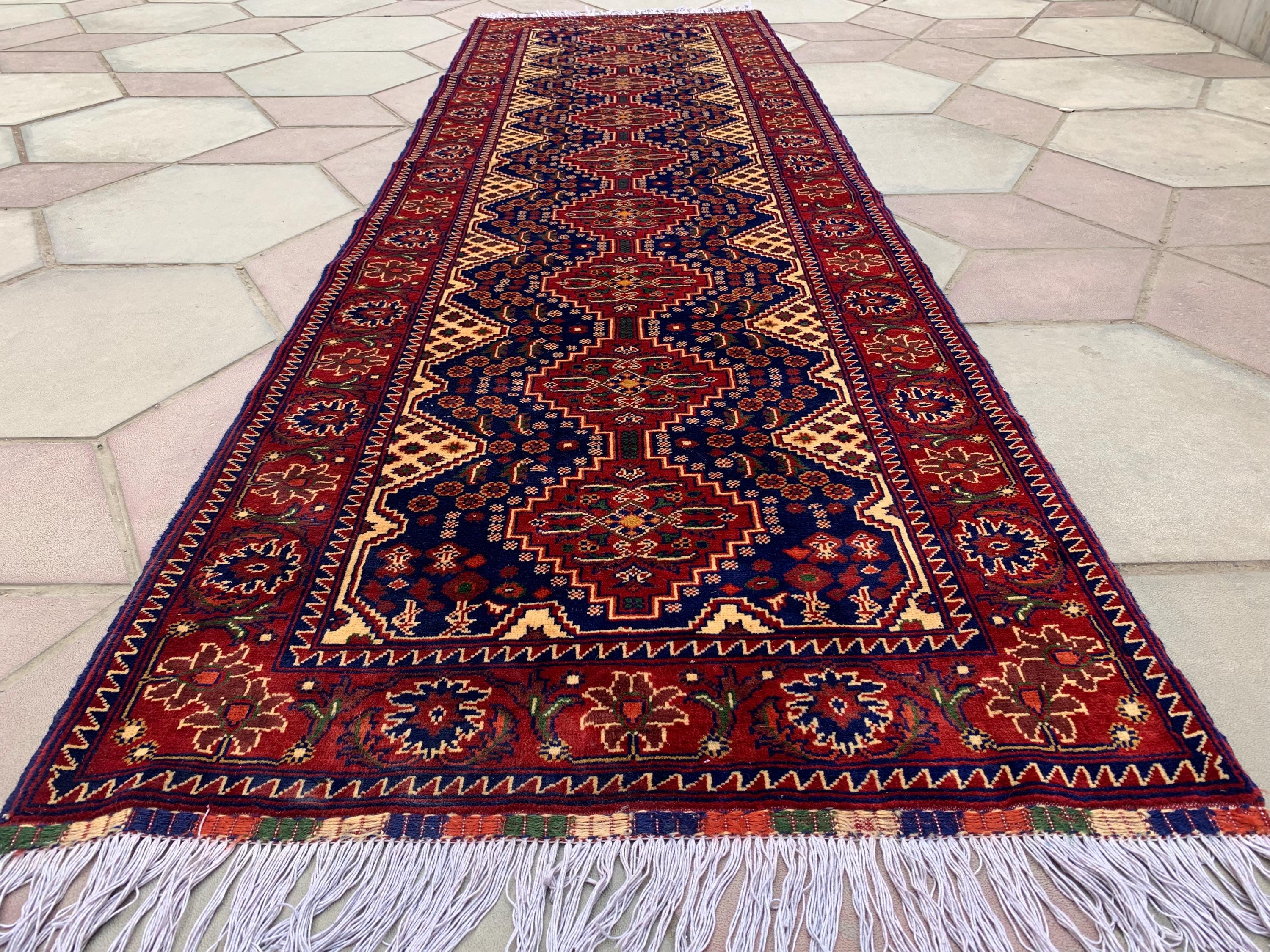 3x10ft, Afghan Turkmen Runner – Yousafi Naksha High Pile Wool Rug – Handmade Hallway Carpet – Tribal Long Runner – Best Quality Afghan Rug