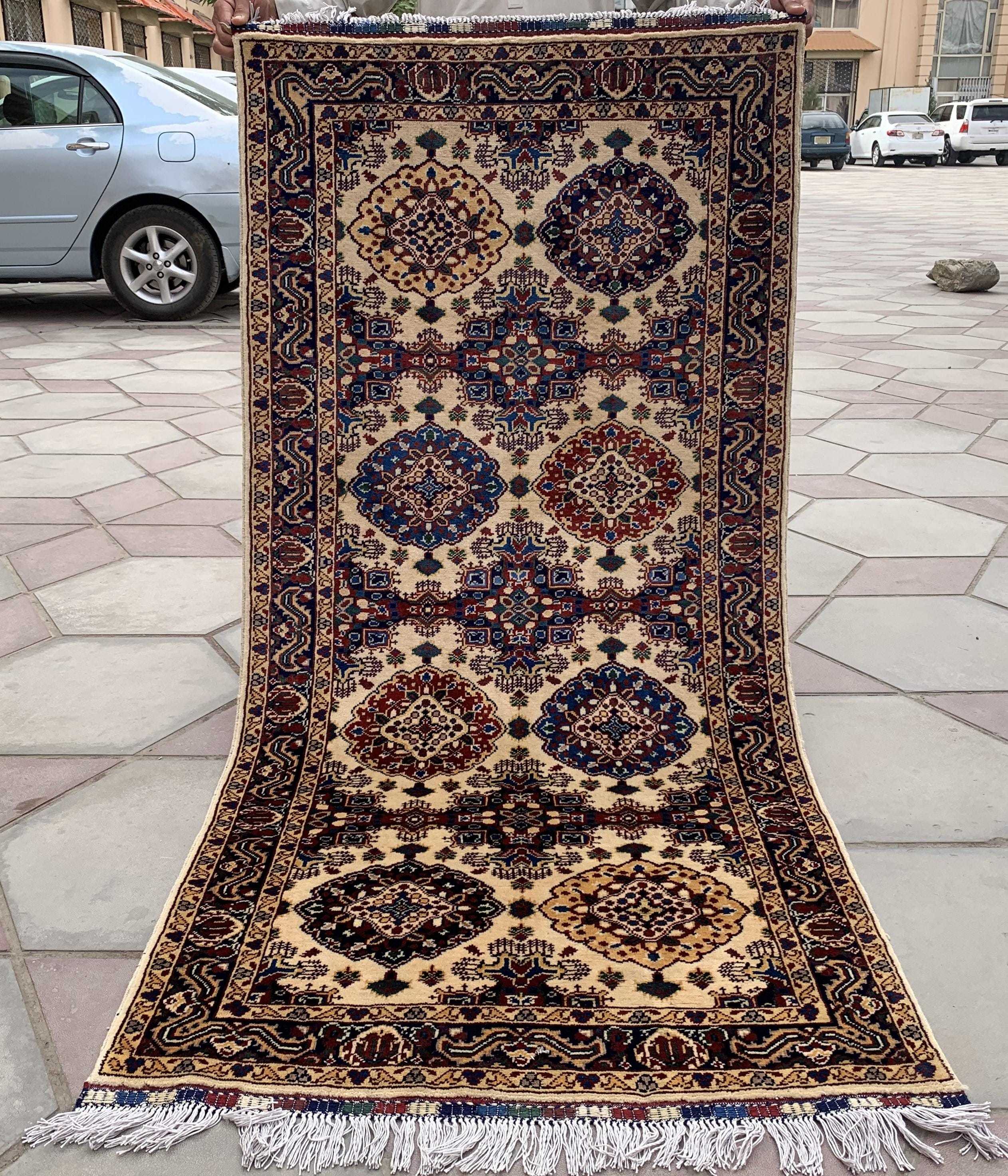 3x7ft, Afghan Runner– Turkmen Handmade Afghan Wool Hallway Rug – Tribal Oriental Carpet – Elegant Long Runner for Entryway or Hall 203x94cm