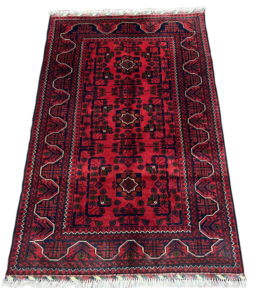 Afghan Hand Knitted/Knotted Living / Dining Room Wool Woven Rug Size 5ft x 3ft or 150 x 105 cm (KM-KL-5X3R-N) Khal Muhammadi Bukhara - Kabul Rugs