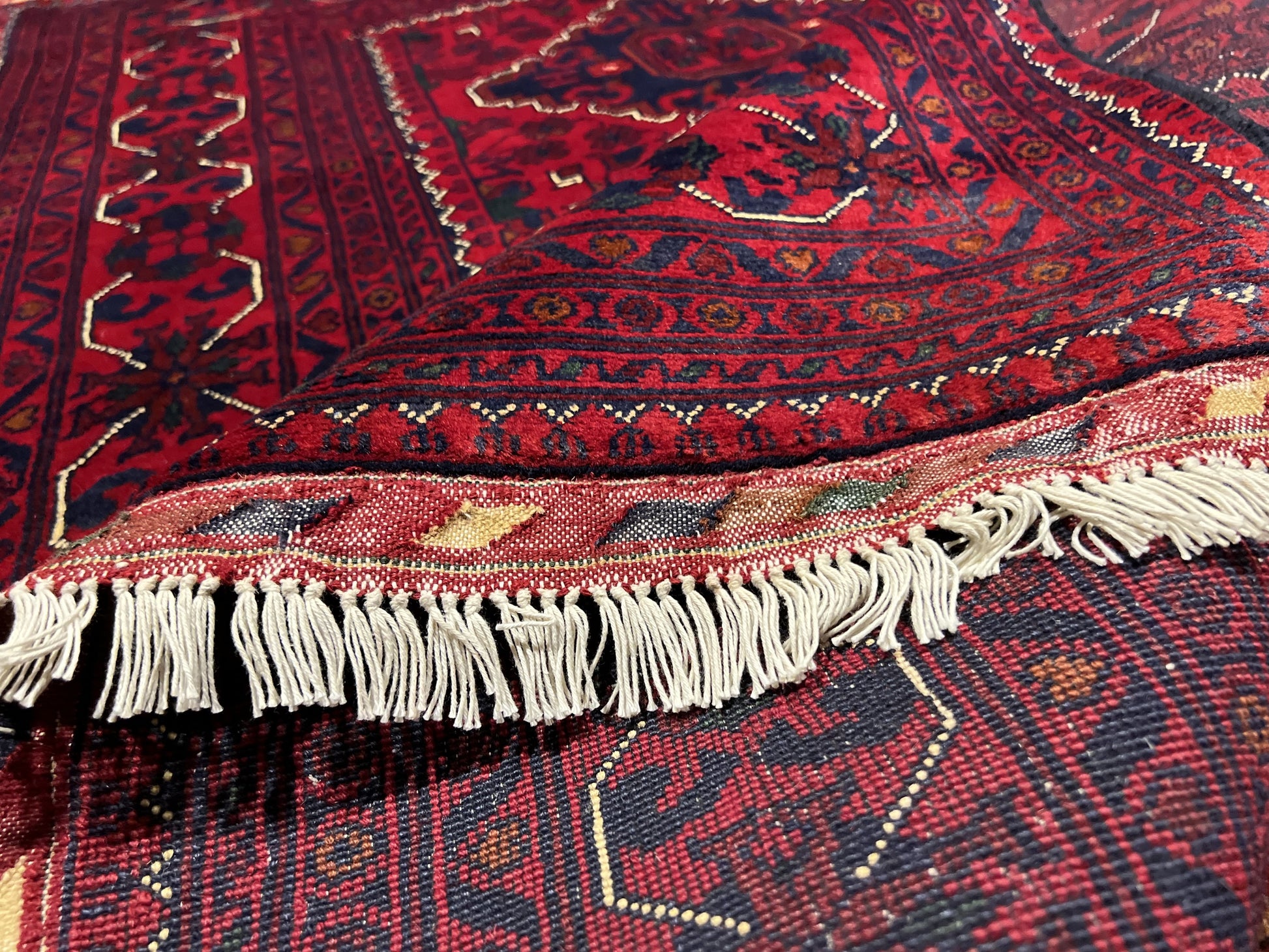 Afghan Hand Knitted/Knotted Living / Dining Room Wool Woven Rug Size 5ft x 3ft or 150 x 99 cm (KM-BU-5X3-R-N) Khal Muhammadi Bukhara Kelasai - Kabul Rugs