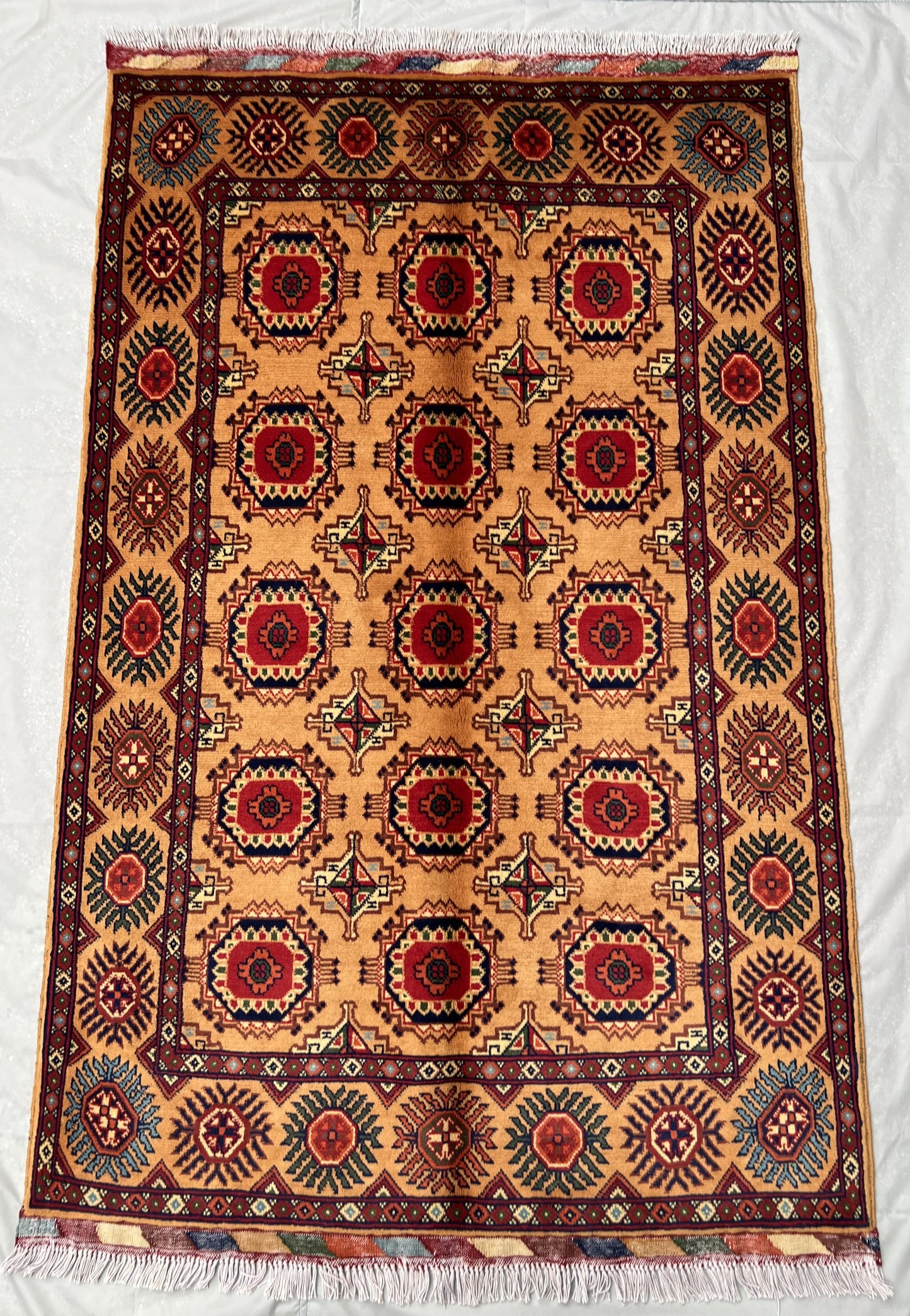 Afghan Hand Knotted/ Knitted Living Room/Dining Room Alabkhmal Area Rug 5.3ftx3.2ft (AL-M-5X3-Y/O-N) (Mazar-e-sharif) - Kabul Rugs