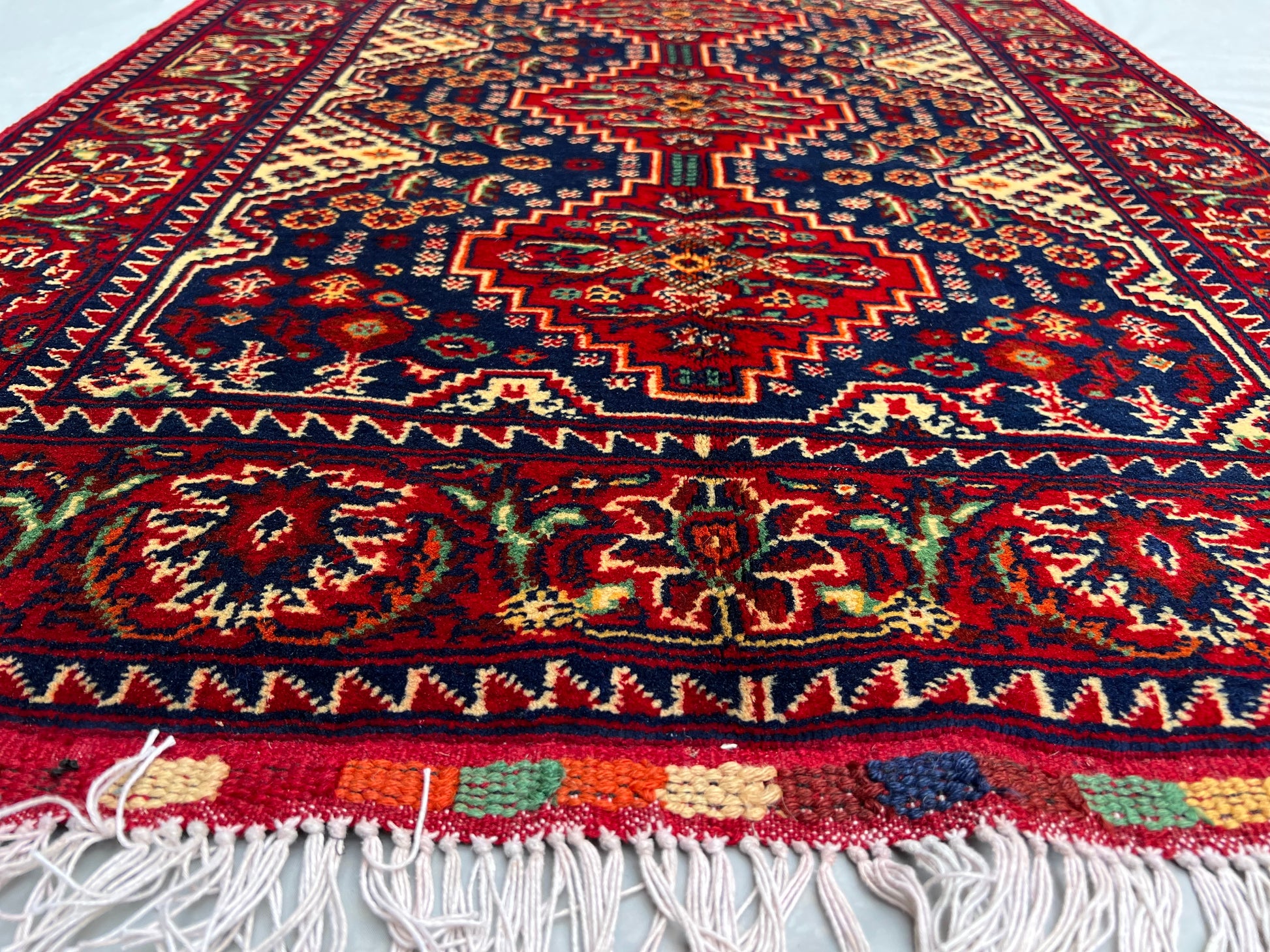 Hand Knitted/ Knotted Hallway Runner Yousuf Bayi Merino 6.7ftx3.1ft (YB-RU-6X3-R/Y-N) (Mazar-e-Sharif) - Kabul Rugs
