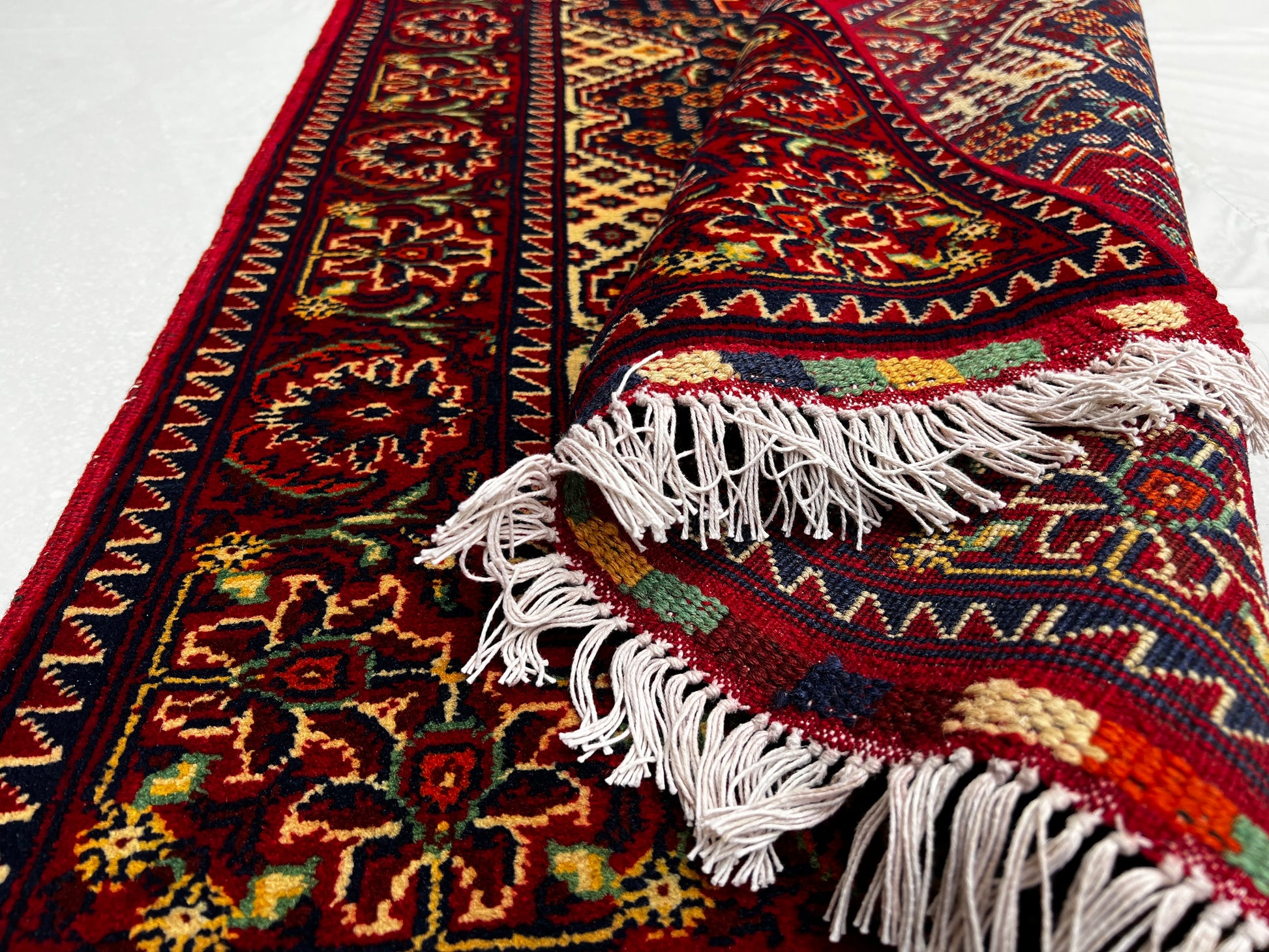 Hand Knitted/ Knotted Hallway Runner Yousuf Bayi Merino 6.7ftx3.1ft (YB-RU-6X3-R/Y-N) (Mazar-e-Sharif) - Kabul Rugs