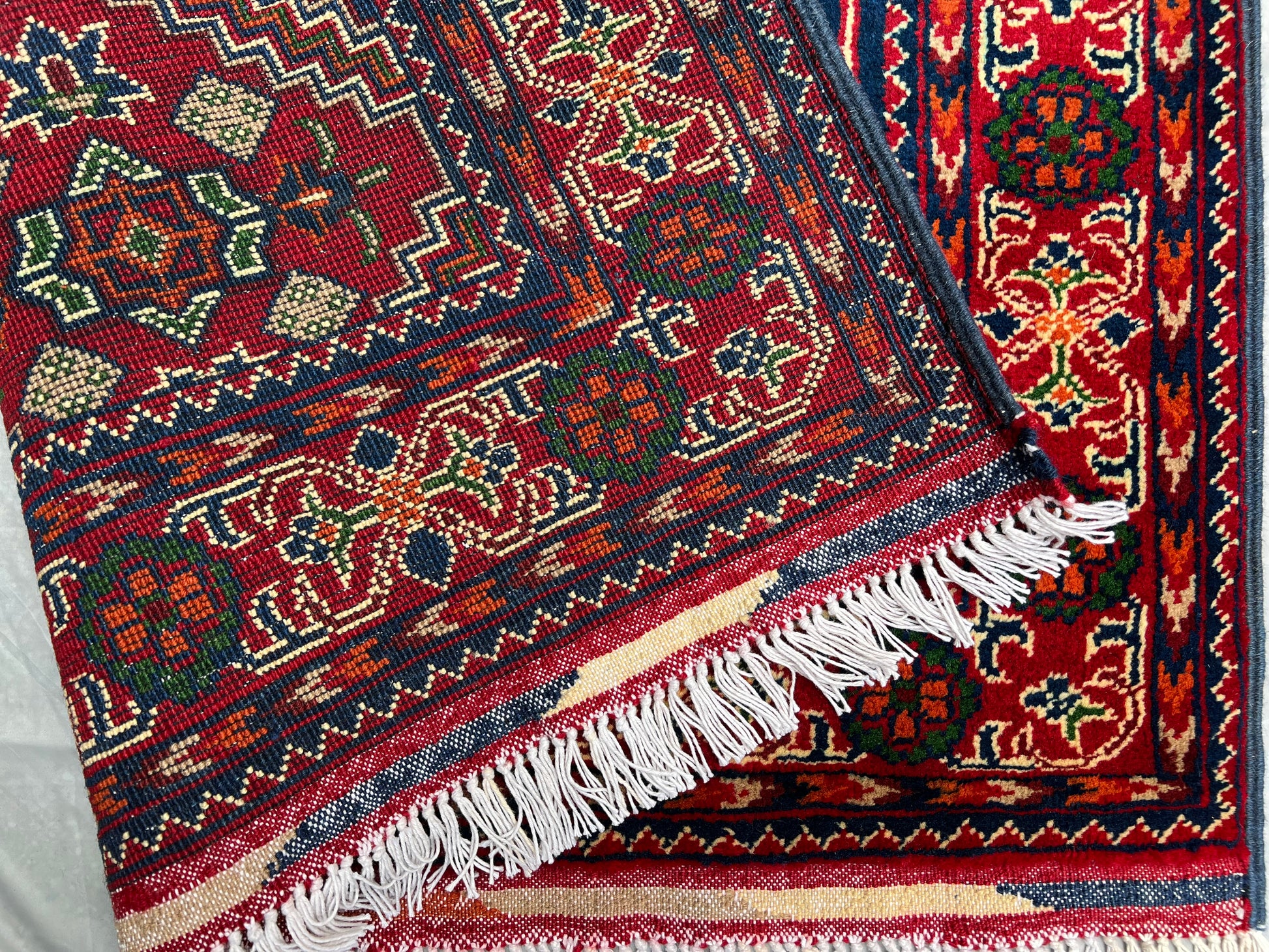 Hand Knitted/ Knotted Hallway Runner Yousuf Bayi Merino 7ftx3.1ft (YB-RU-7X3-DB/R/Y-N) (Mazar-e-Sharif) - Kabul Rugs