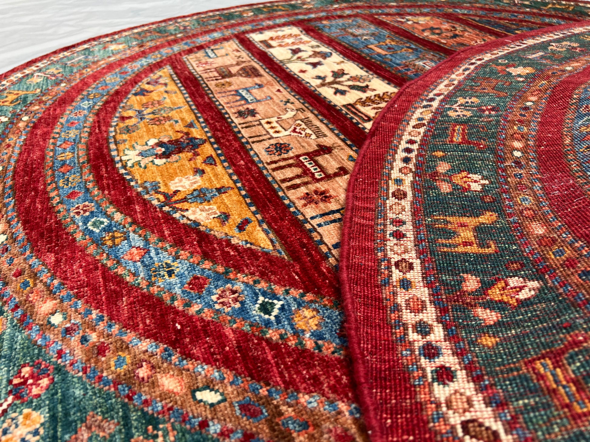 Afghan Hand Knotted/ Knitted Living Room/Dining Room Chob Rang(Shawl Design) Round Area Rug 5.0ftx4.9ft (CH-M-5X4.9-9-R-N) (Kabul) - Kabul Rugs