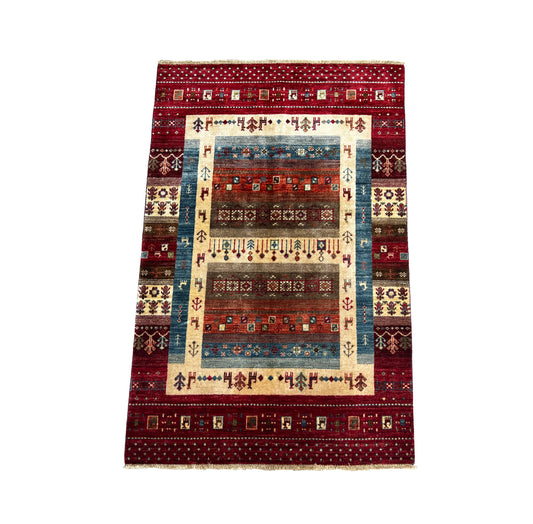 Afghan Hand Knotted/ Knitted Living Room/Dining Room Chob Rang(Shawl Design) Area Rug 4.8ftx3.2ft (CH-M-4.86X3.22-8-N) (Kabul) - Kabul Rugs