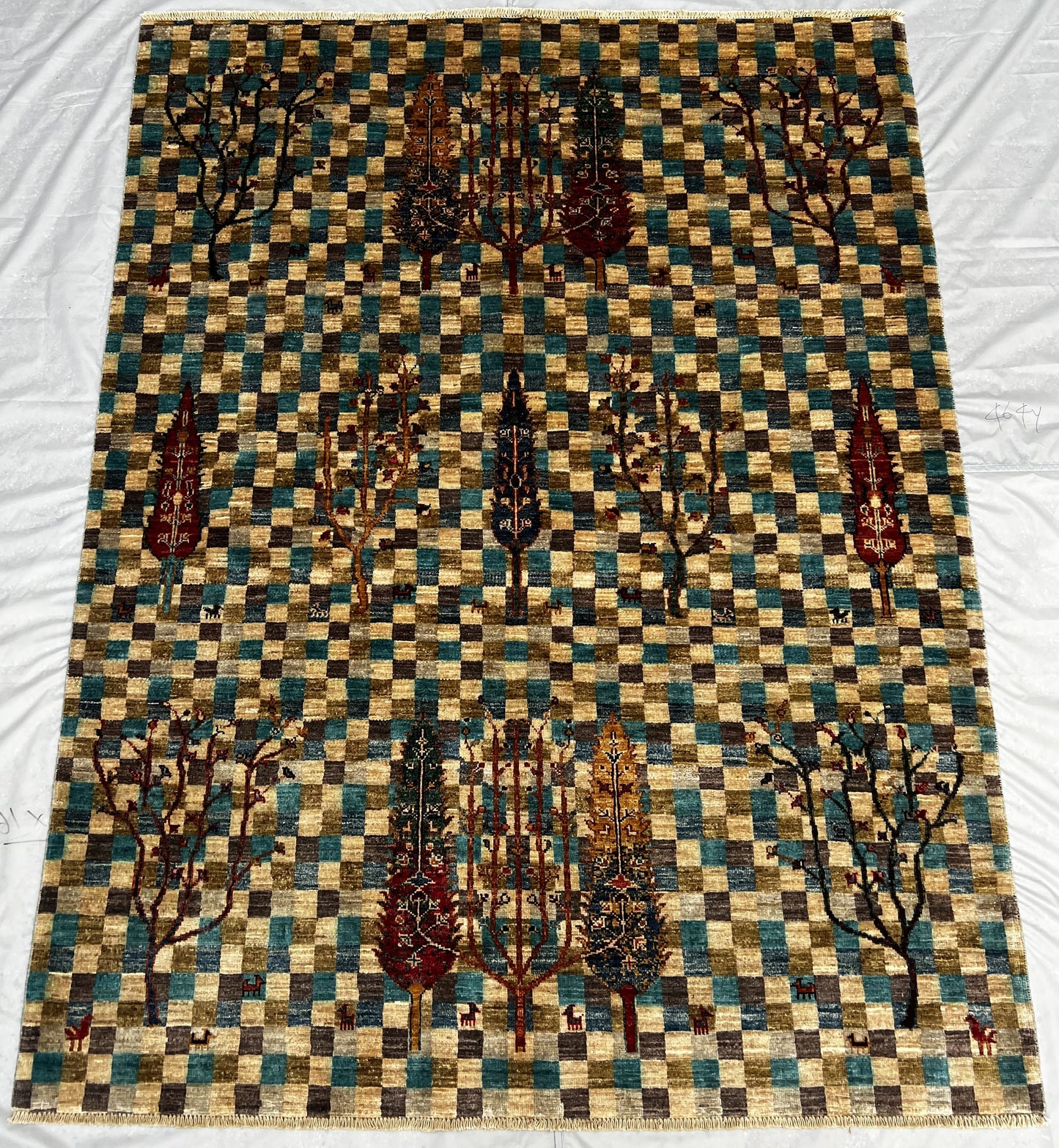 Afghan Hand Knotted/ Knitted Living Room/Dining Room Chob Rang(Shawl Design) Area Rug 6.4ftx4.8ft (CH-M-6X4-11-N) (Kabul) - Kabul Rugs