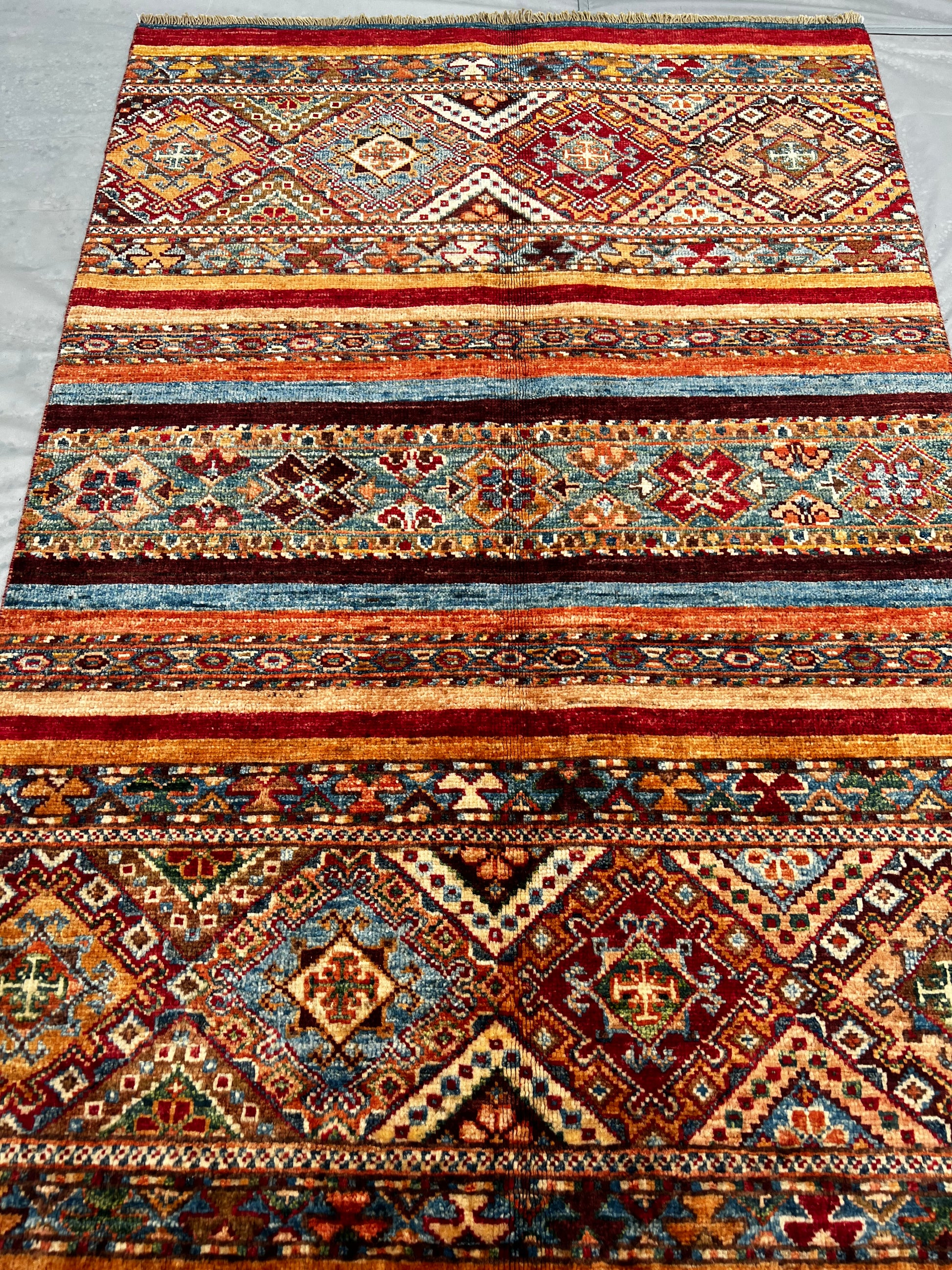 Afghan Hand Knotted/ Knitted Living Room/Dining Room Chob Rang(Shawl Design) Area Rug 4.1ftx2.7ft (CH-M-4.17X2.79-4-N) (Kabul) - Kabul Rugs