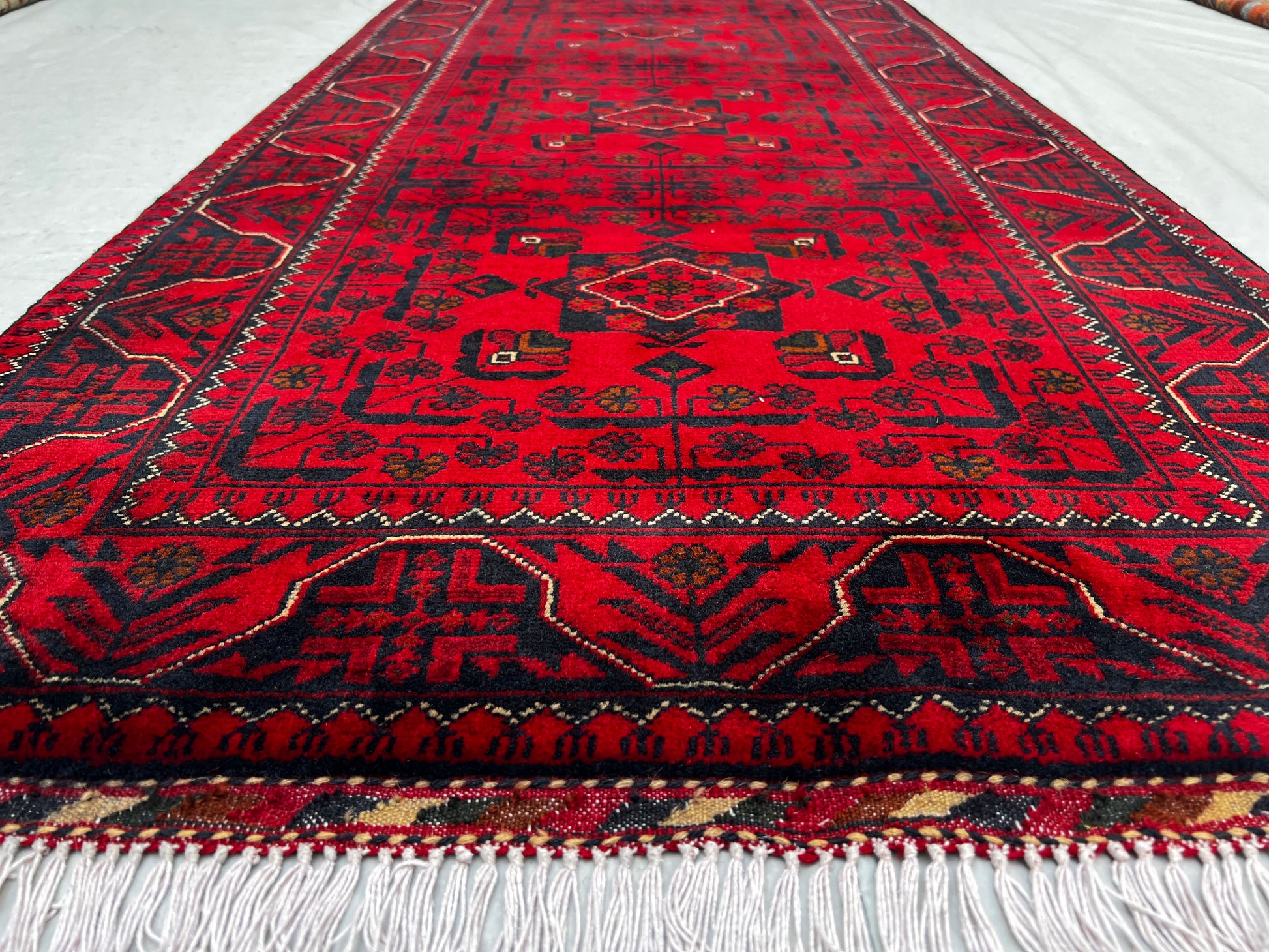 Afghan Hand Knitted/Knotted Hallway Runner Hand Woven Rug Size 9.8ft x 2.6ft (KM-KL-9X2-RU-N)  Khal Muhammadi Kelasay Pattern(Andkhoi) - Kabul Rugs