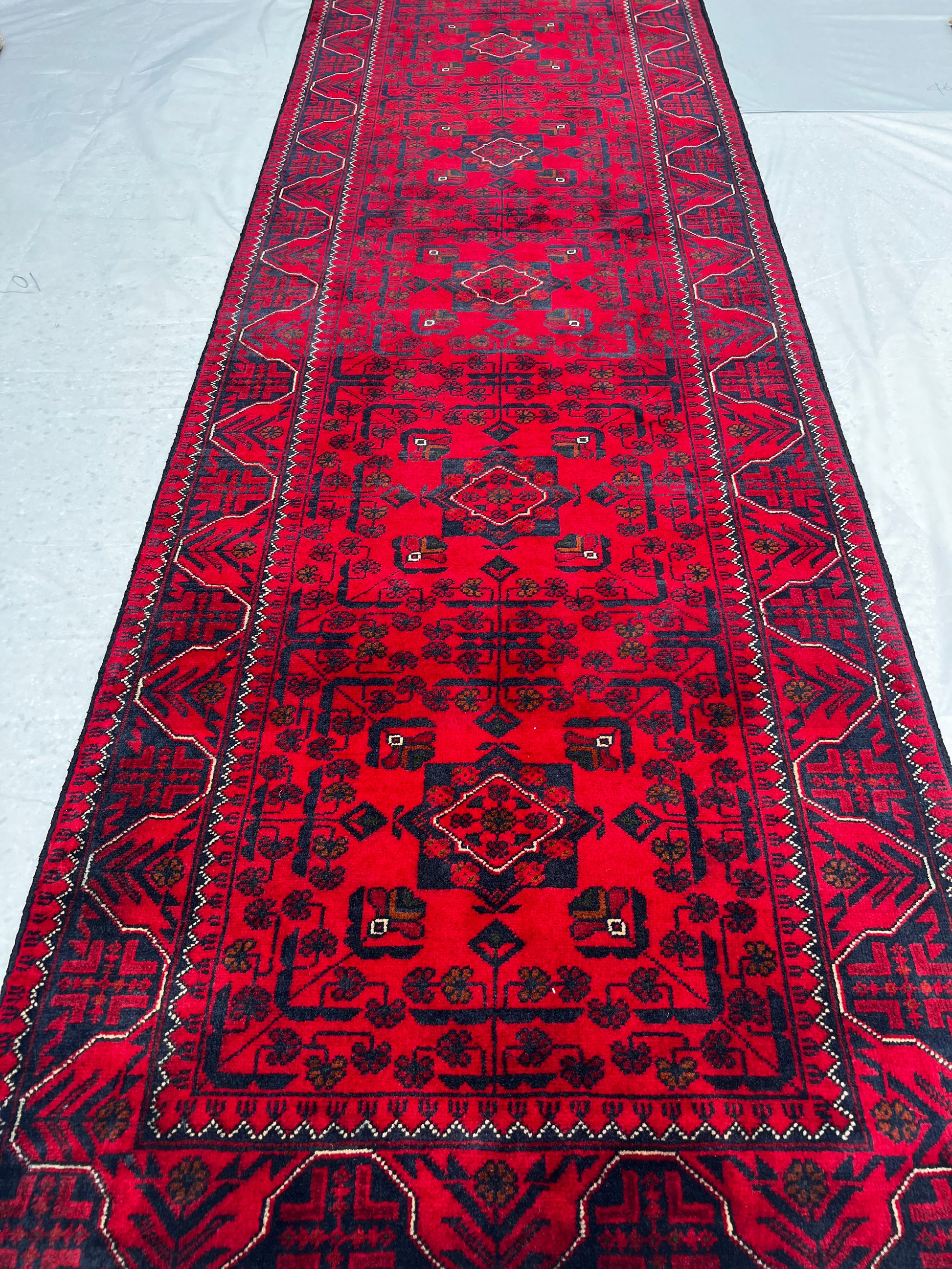 Afghan Hand Knitted/Knotted Hallway Runner Hand Woven Rug Size 9.8ft x 2.6ft (KM-KL-9X2-RU-N)  Khal Muhammadi Kelasay Pattern(Andkhoi) - Kabul Rugs