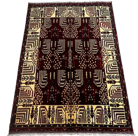 Afghan Hand Knitted/Knotted Area Rug Size 9.5ft x6.5ft (BL-AND-9.5X6.5-R/WH-N) Belgic (Belgique)( Andkhoi) - Kabul Rugs