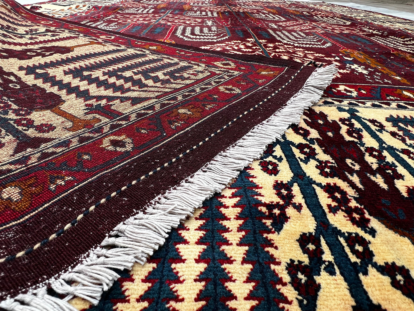 Afghan Hand Knitted/Knotted Area Rug Size 9.6ft x 6.4ft (BL-AND-9.6X6.4-R/YO-N) Belgic (Belgique)( Andkhoi) - Kabul Rugs