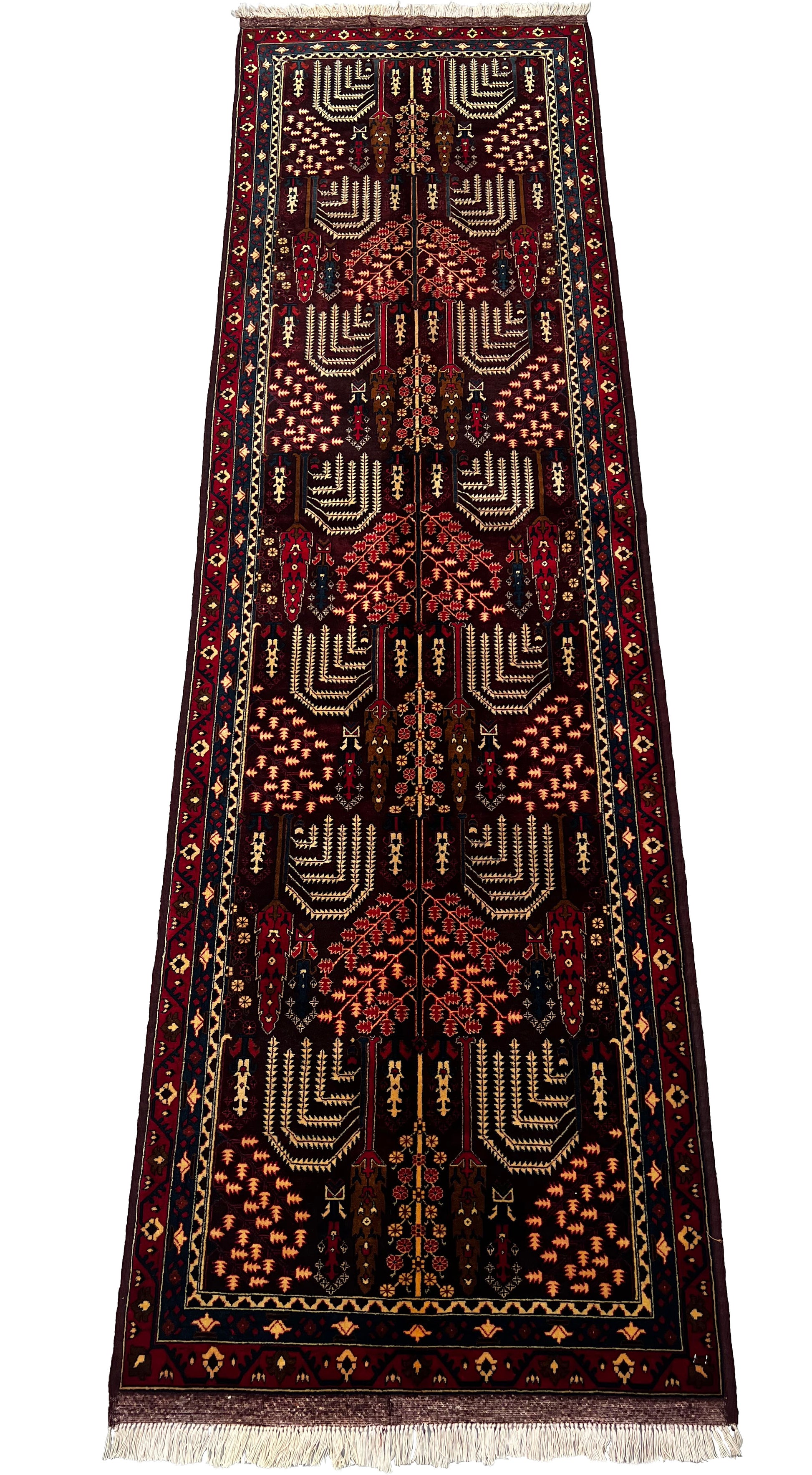 Afghan Hand Knitted/Knotted Hallway Runner Area Rug Size 9.7ft x 2.8t (BL-AND-RUN-R/YO-N) Belgic (Belgique)( Andkhoi) - Kabul Rugs