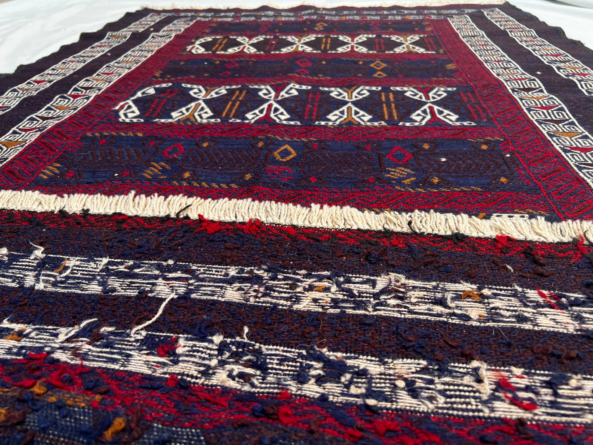 Afghan Hand Knitted/Knotted Living/Dining Room Rug Size 6.5ft x4.4ft (MA-HER-6X4-R/WH-N) Maliki Kilim (Herat) - Kabul Rugs
