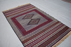 Collectible Rug 7.3 x 4.4 Ft Antique Yamood Sumak Kilim Rug– Handwoven, Authentic Tribal Design, Vintage Home Decor, Living Room Rug