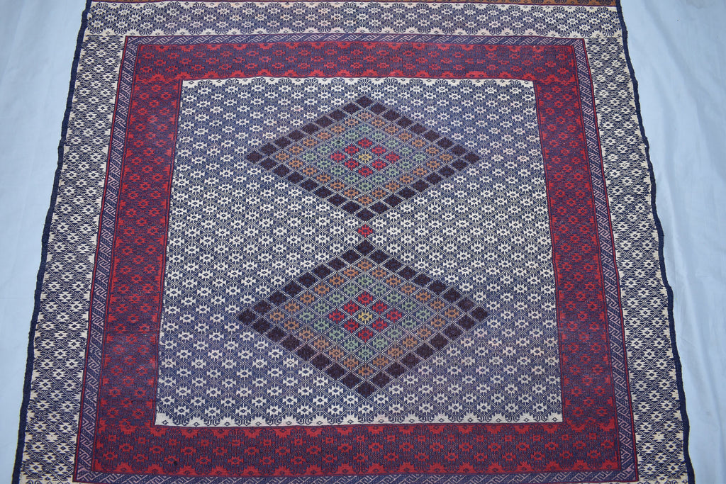 Collectible Rug 7.3 x 4.4 Ft Antique Yamood Sumak Kilim Rug– Handwoven, Authentic Tribal Design, Vintage Home Decor, Living Room Rug