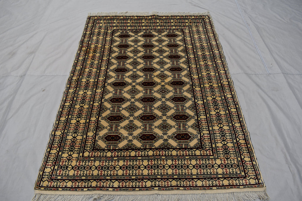 SALE – 6x4 Ft Afghan Turkmen Gargi Rug | Handmade 100% Wool Yamood Pattern Carpet | Antique Turkoman Oriental Rug for Living Room Decor