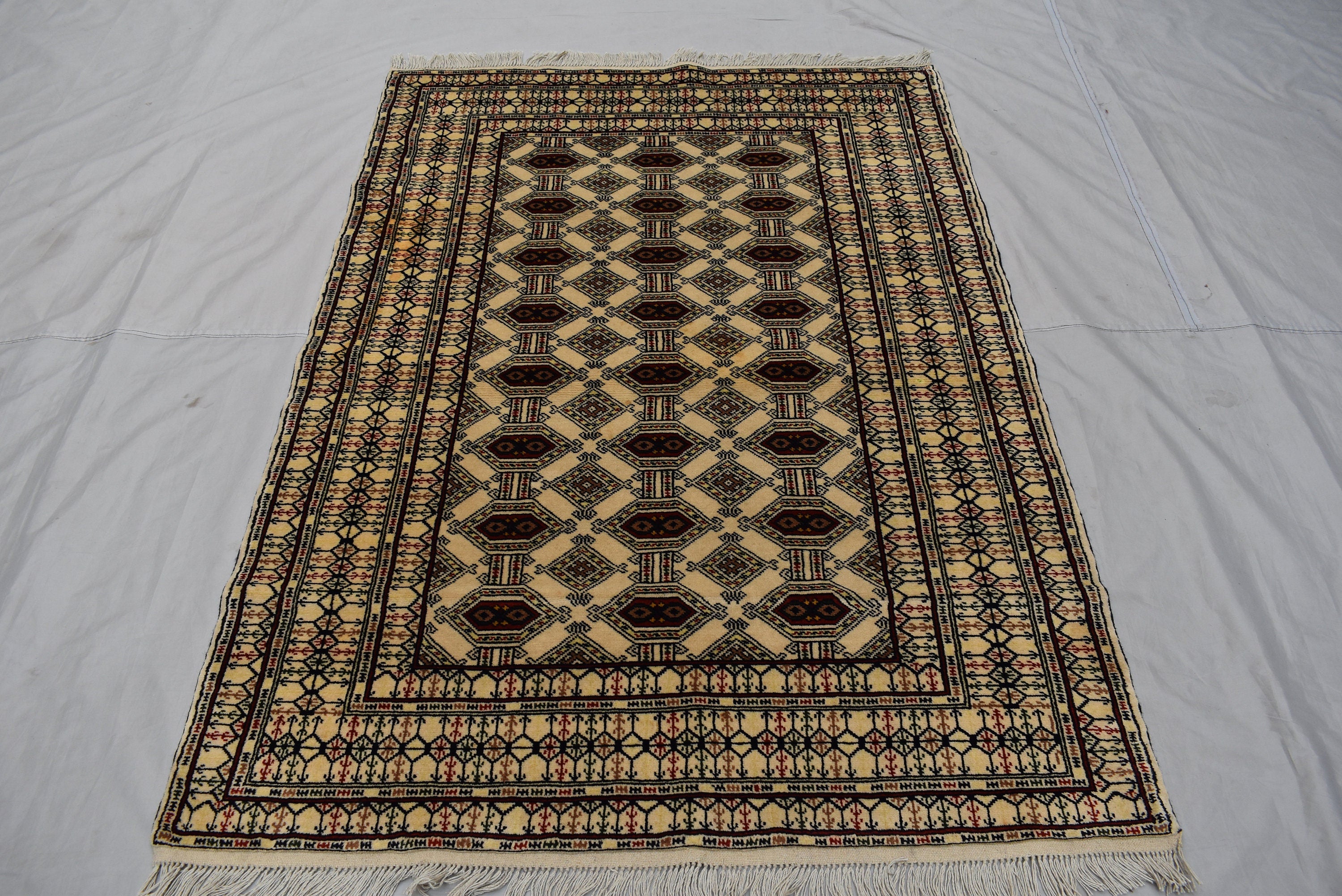 SALE – 6x4 Ft Afghan Turkmen Gargi Rug | Handmade 100% Wool Yamood Pattern Carpet | Antique Turkoman Oriental Rug for Living Room Decor