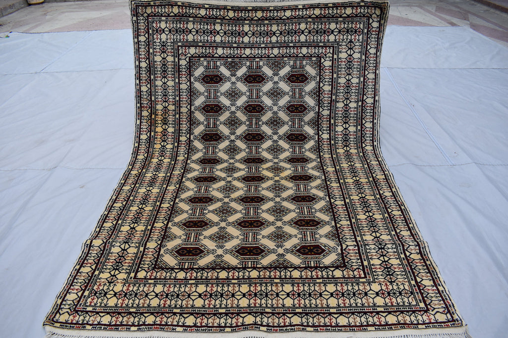 SALE – 6x4 Ft Afghan Turkmen Gargi Rug | Handmade 100% Wool Yamood Pattern Carpet | Antique Turkoman Oriental Rug for Living Room Decor
