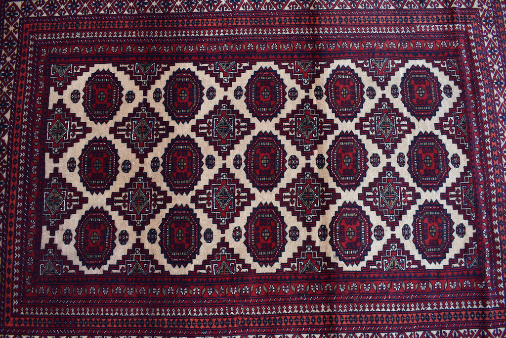 Antique Zahir Shahi Rug – Vintage Afghan Turkman Herati Yamoot Design | Handmade 100% Wool Oriental Rug | 6x4 Living Room Carpet 175x128cm
