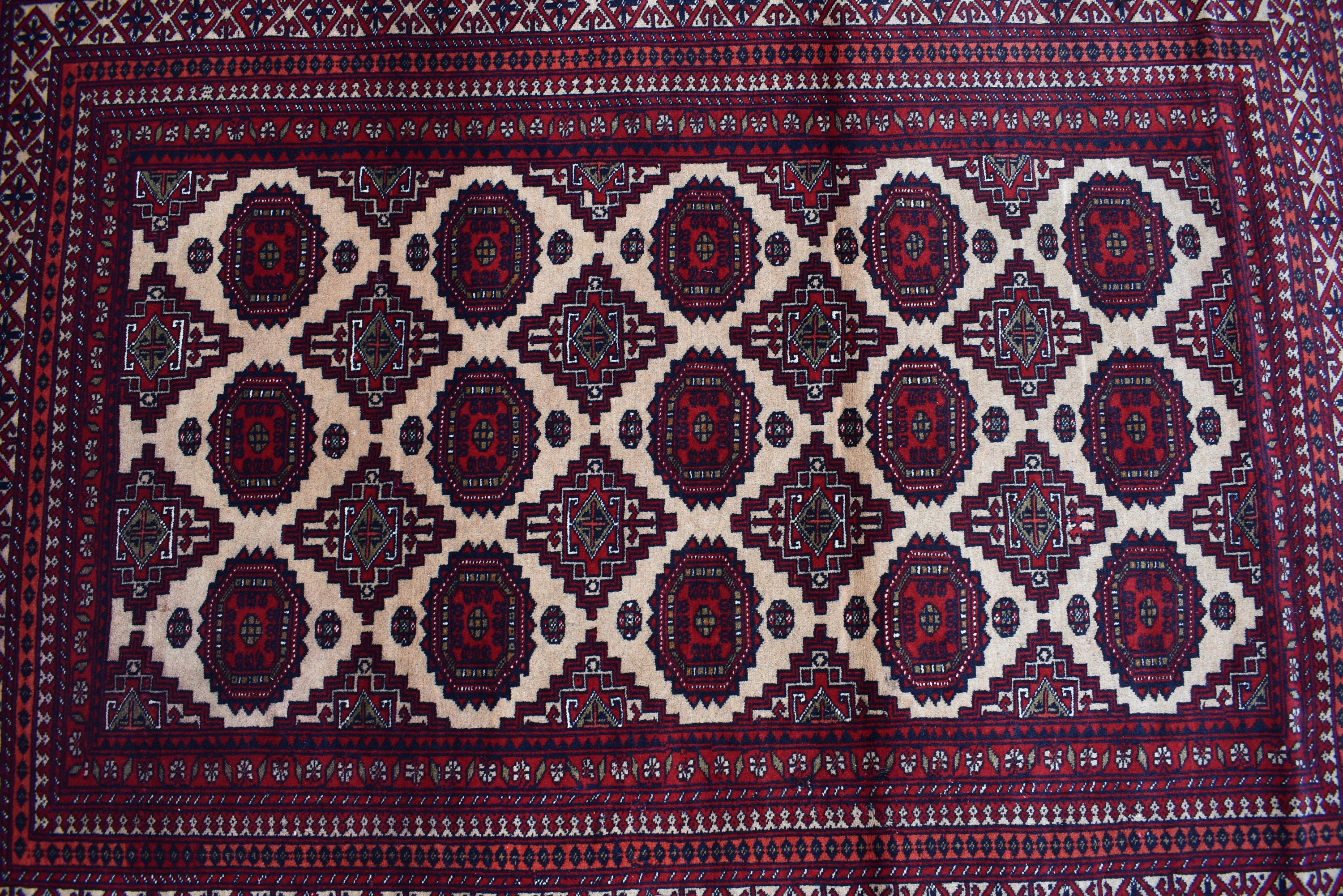 Antique Zahir Shahi Rug – Vintage Afghan Turkman Herati Yamoot Design | Handmade 100% Wool Oriental Rug | 6x4 Living Room Carpet 175x128cm
