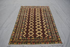 4x6 Beige Vintage Rug, Afghan Hand Knotted Wool Area Rug-Tribal Turkoman Rug-Bukhara Tekke Oriental Rug-Antique Living Room Bedroom Rug
