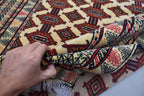 4x6 Beige Vintage Rug, Afghan Hand Knotted Wool Area Rug-Tribal Turkoman Rug-Bukhara Tekke Oriental Rug-Antique Living Room Bedroom Rug