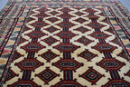 4x6 Beige Vintage Rug, Afghan Hand Knotted Wool Area Rug-Tribal Turkoman Rug-Bukhara Tekke Oriental Rug-Antique Living Room Bedroom Rug