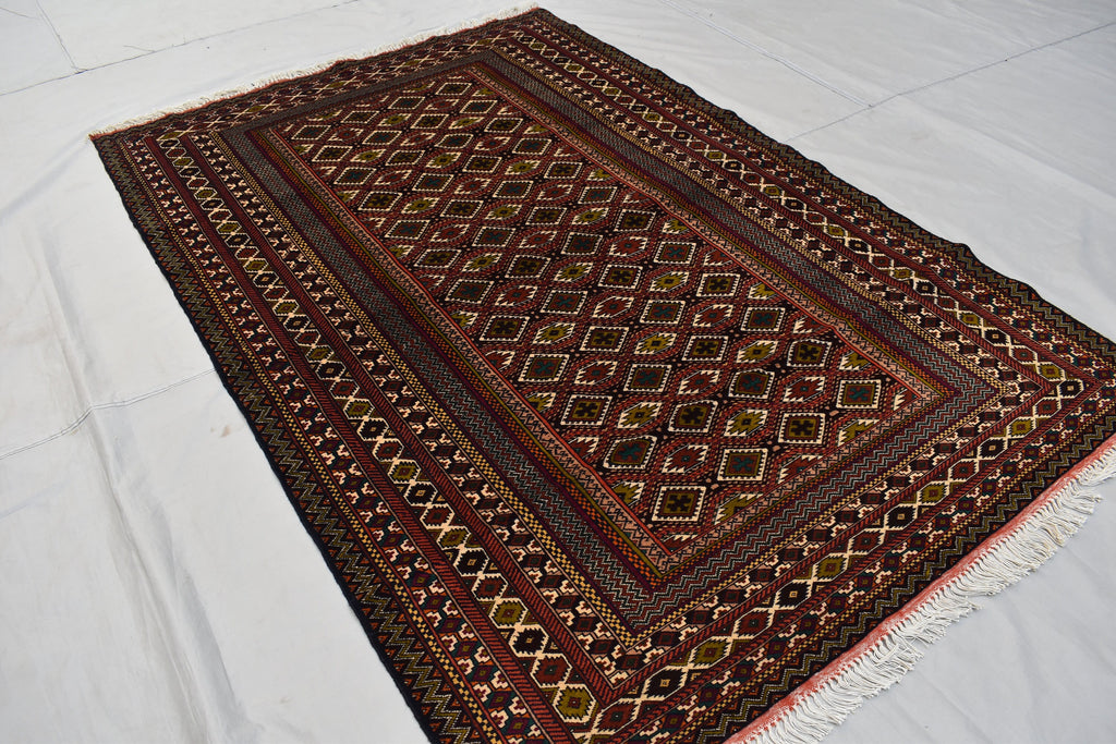 Vintage Area Rug, 7.0 x 4.6 Ft, Gorgeous Handmade Afghan Turkmen Bostan Goll 100% Wool Traditional Flat WeaveAfghan rug, Vintage afghan rug