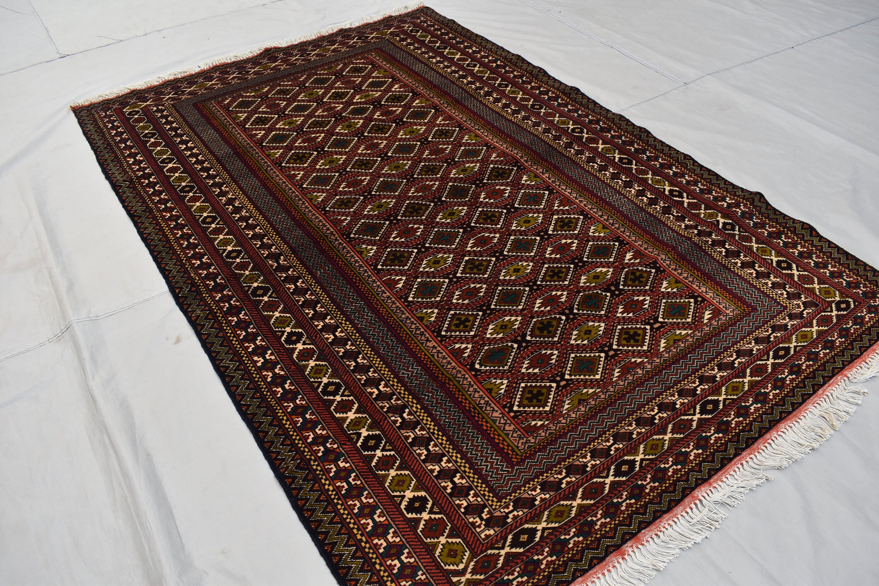 Vintage Area Rug, 7.0 x 4.6 Ft, Gorgeous Handmade Afghan Turkmen Bostan Goll 100% Wool Traditional Flat WeaveAfghan rug, Vintage afghan rug