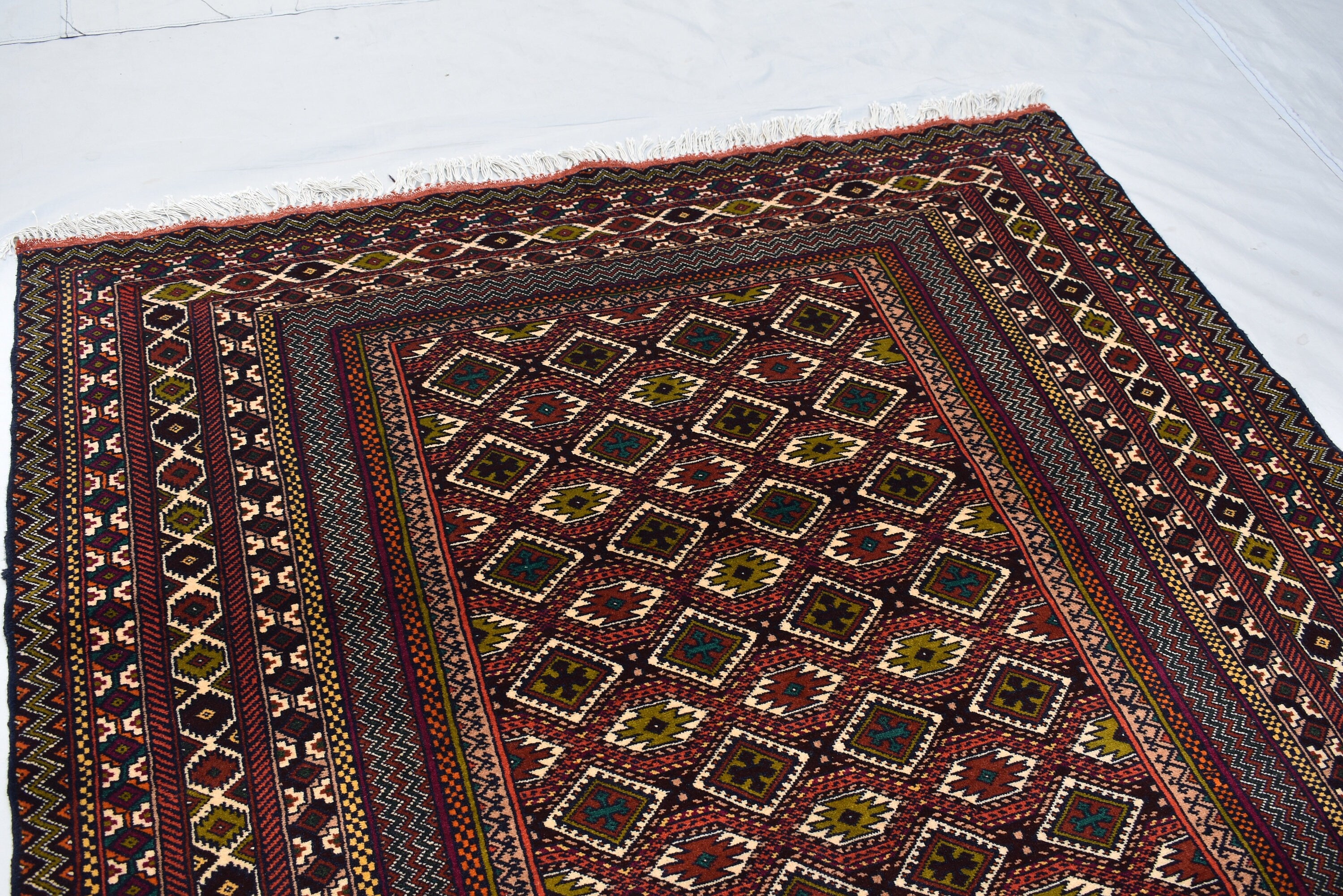 Vintage Area Rug, 7.0 x 4.6 Ft, Gorgeous Handmade Afghan Turkmen Bostan Goll 100% Wool Traditional Flat WeaveAfghan rug, Vintage afghan rug