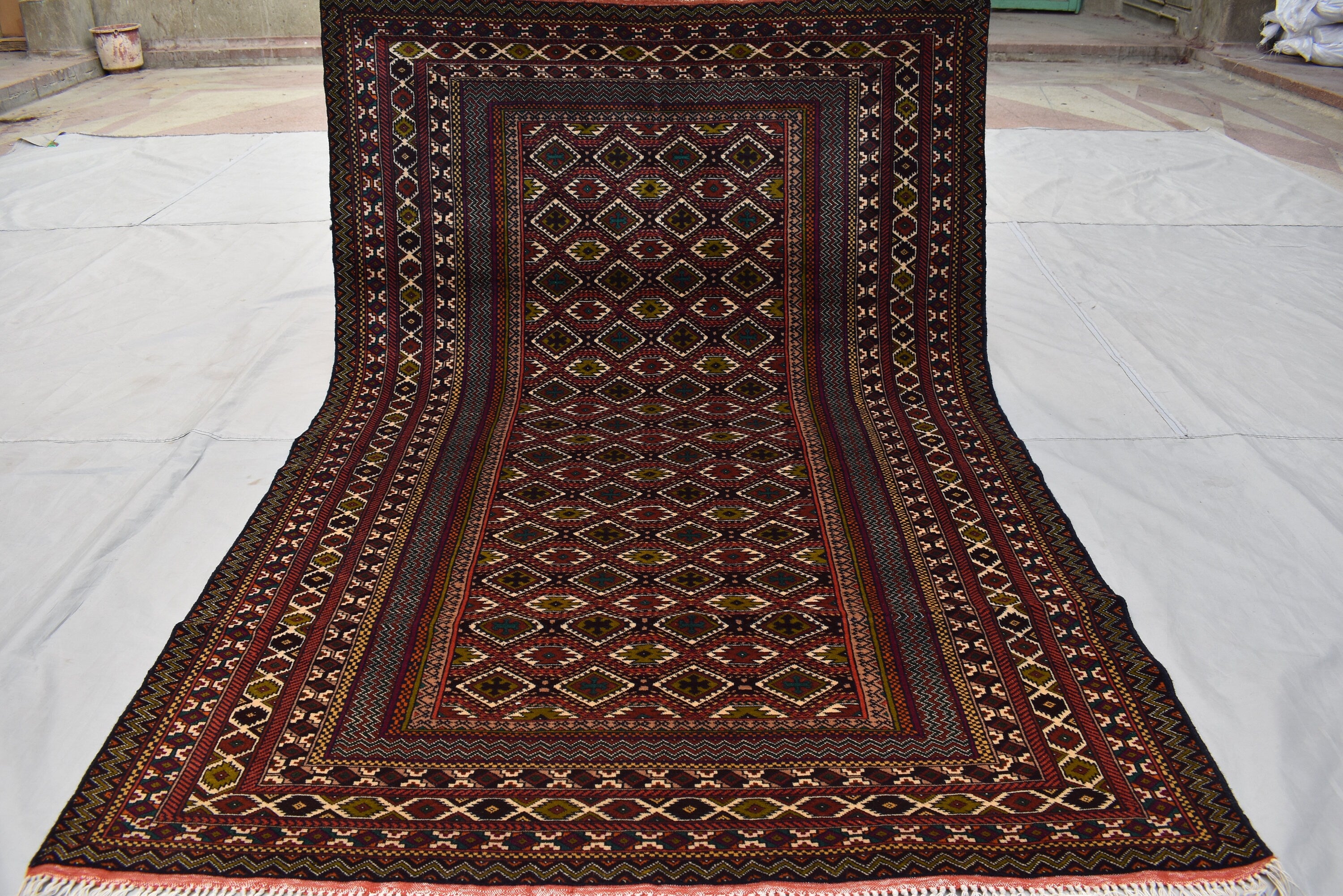 Vintage Area Rug, 7.0 x 4.6 Ft, Gorgeous Handmade Afghan Turkmen Bostan Goll 100% Wool Traditional Flat WeaveAfghan rug, Vintage afghan rug