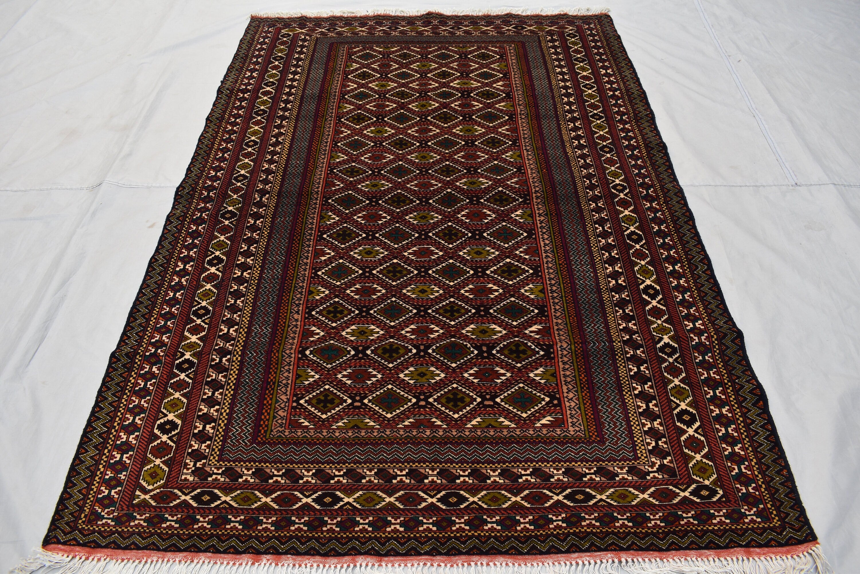 Vintage Area Rug, 7.0 x 4.6 Ft, Gorgeous Handmade Afghan Turkmen Bostan Goll 100% Wool Traditional Flat WeaveAfghan rug, Vintage afghan rug