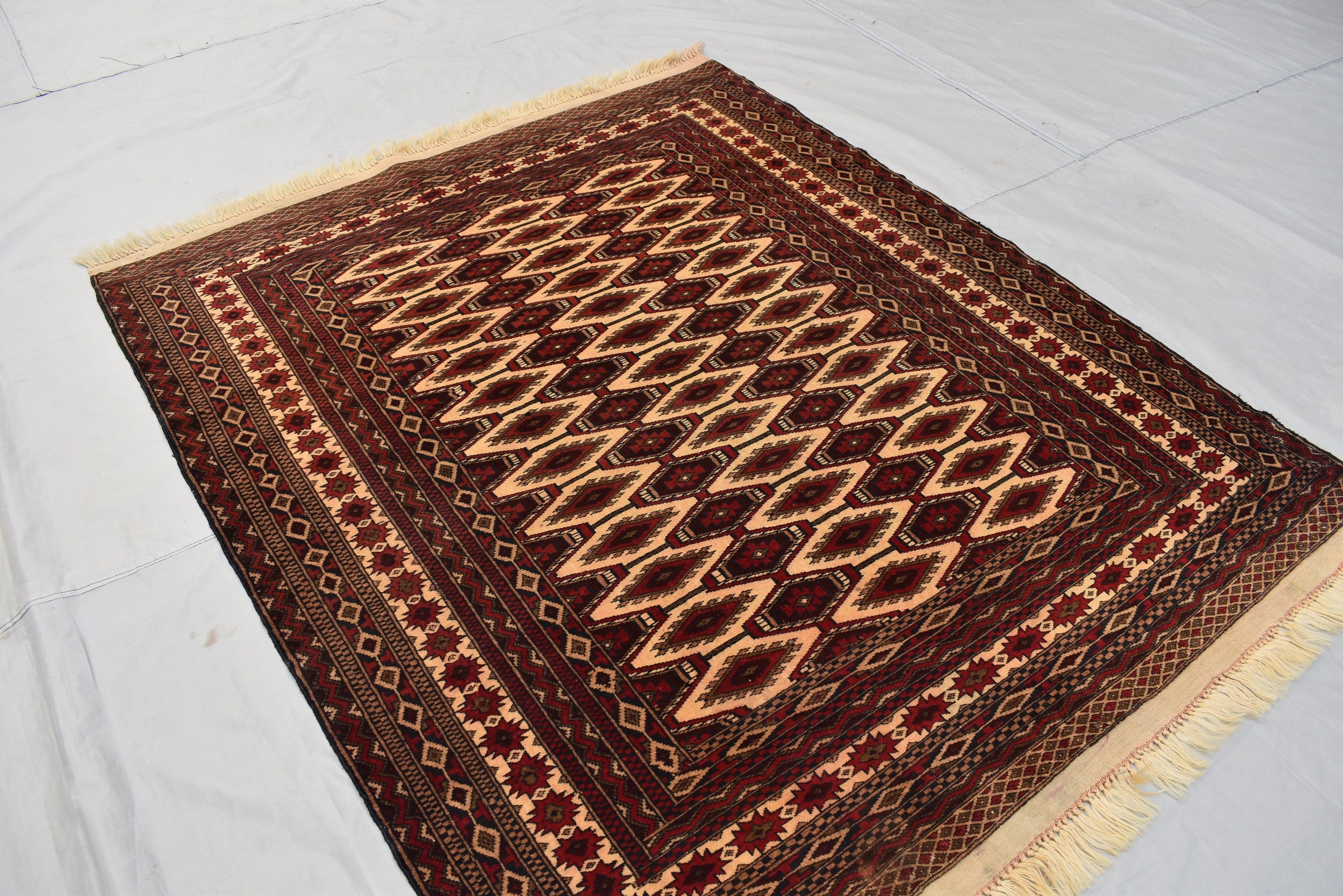 5x4Ft, Vintage Afghan Turkmen Zahir Shahi Rug | Handmade Wool Antique Oriental Area Carpet |Turkoman Tribal Decor, Collectible Rug 195x144cm