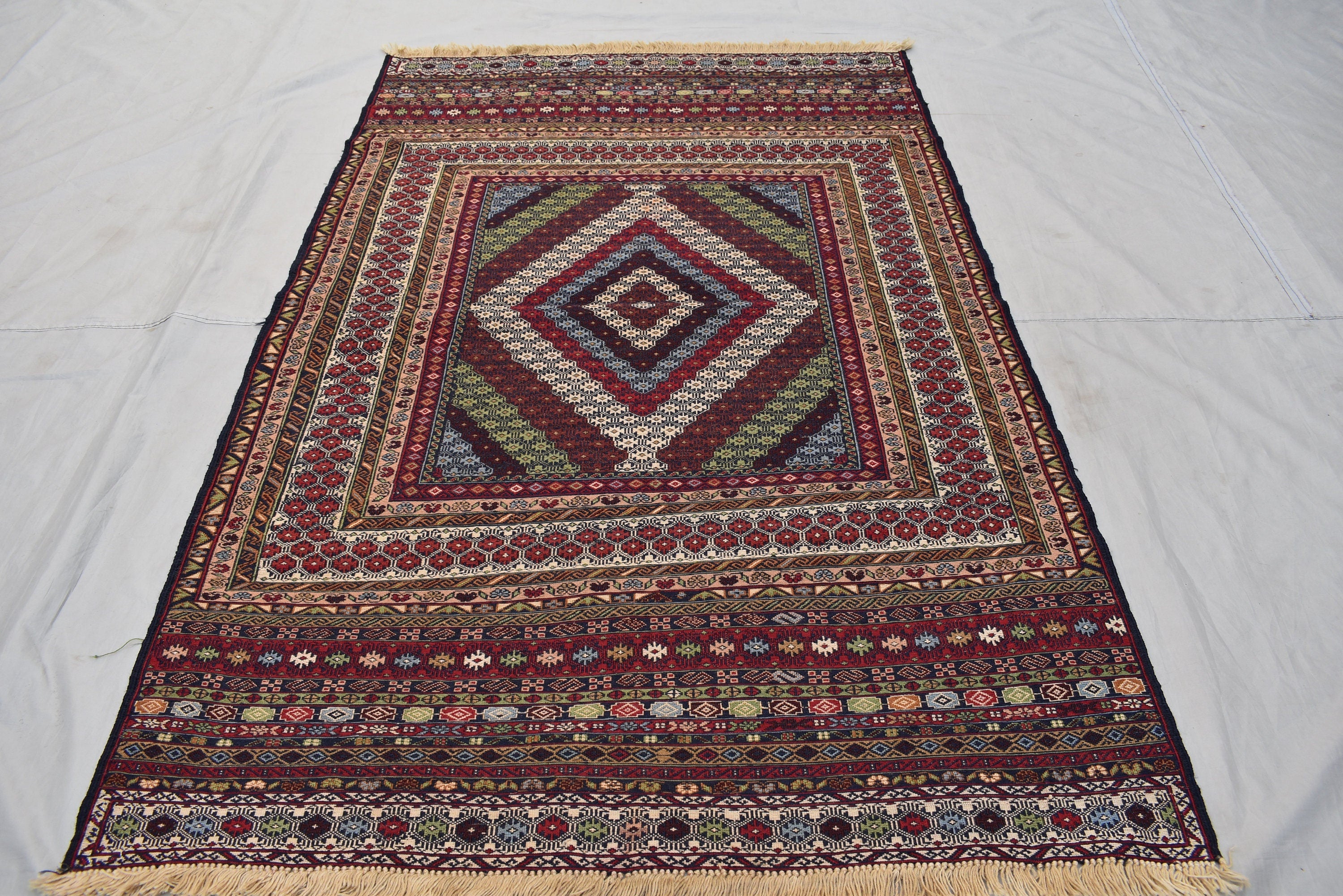 Vintage Sumak Kilim, 6.3x4 Ft, Rugs For Living Room, Bedroom, Dining Room, Collective Rare Rug, Natural Wool, Wall Hanging Decorative Rug