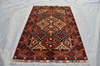 5x3 Burgundy and Beige Afghan Handmade Tribal Handwoven Carpet, Medium Size Rug For Bedroom, Office, Living Room, Eclectic Interiors