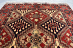 5x3 Burgundy and Beige Afghan Handmade Tribal Handwoven Carpet, Medium Size Rug For Bedroom, Office, Living Room, Eclectic Interiors