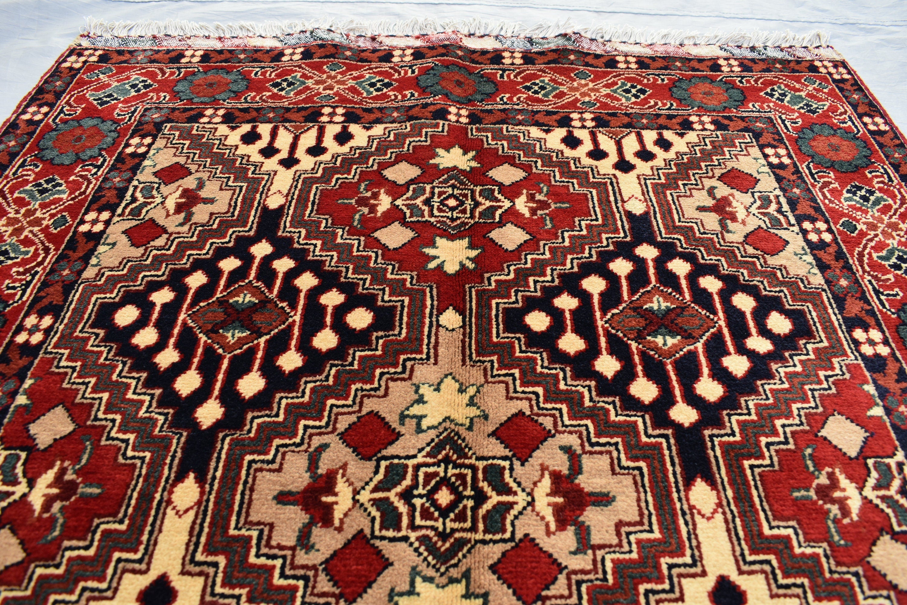 5x3 Burgundy and Beige Afghan Handmade Tribal Handwoven Carpet, Medium Size Rug For Bedroom, Office, Living Room, Eclectic Interiors