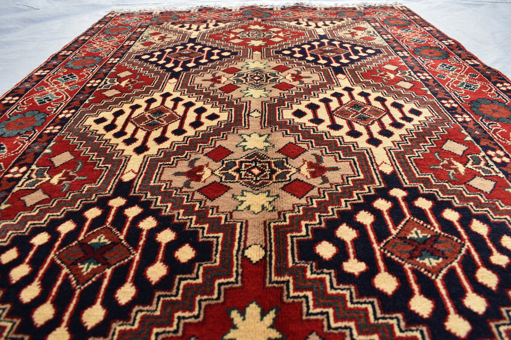 5x3 Burgundy and Beige Afghan Handmade Tribal Handwoven Carpet, Medium Size Rug For Bedroom, Office, Living Room, Eclectic Interiors