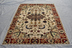 5x7Ft, Afghan Kashmiri Wool Rug | High Pile Soft Wool Tribal Floral Carpet | Handmade Turkoman Oriental Area Rug for Living Room, Bedroom