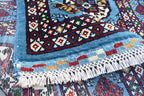3x5 Navy Blue Ethnic Afghan Rug, Oriental Style Carpet, Classic Farmhouse Red Area Rug, Bedroom Living Room Area Rugs 3.2x5.4, Hallway Rug