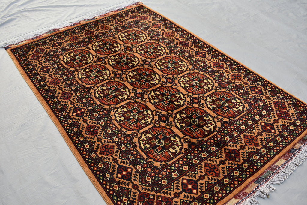 Hand-Knotted Afghan Bokhara Rug 4.10x3.3ft – High-Quality Tribal Wool Area Rug | 3x5 Oriental Afghan Rug | Living Room or Entryway Decor