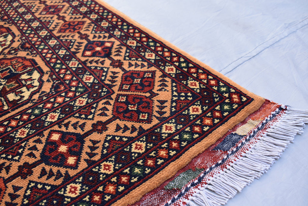 Hand-Knotted Afghan Bokhara Rug 4.10x3.3ft – High-Quality Tribal Wool Area Rug | 3x5 Oriental Afghan Rug | Living Room or Entryway Decor
