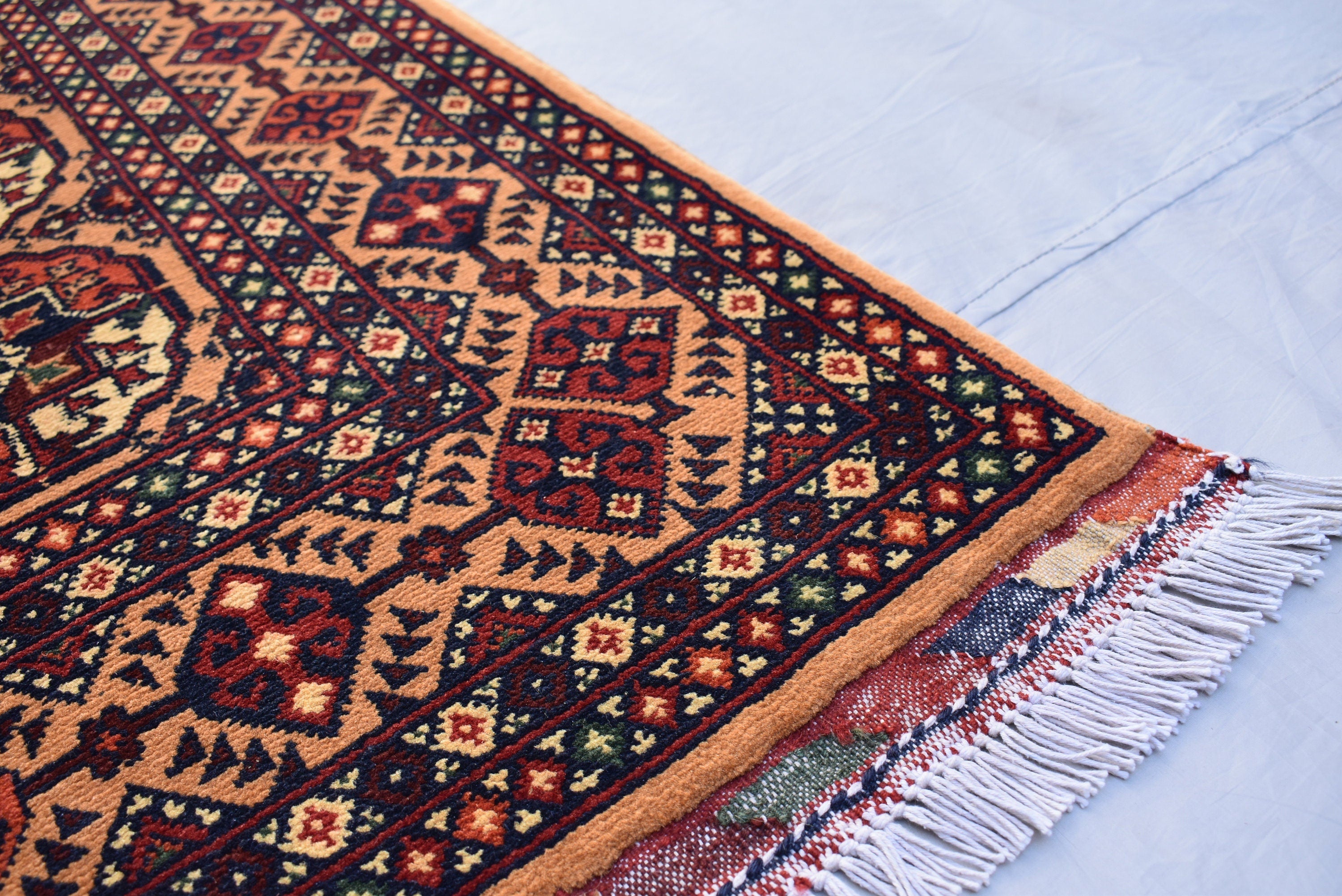 Hand-Knotted Afghan Bokhara Rug 4.10x3.3ft – High-Quality Tribal Wool Area Rug | 3x5 Oriental Afghan Rug | Living Room or Entryway Decor