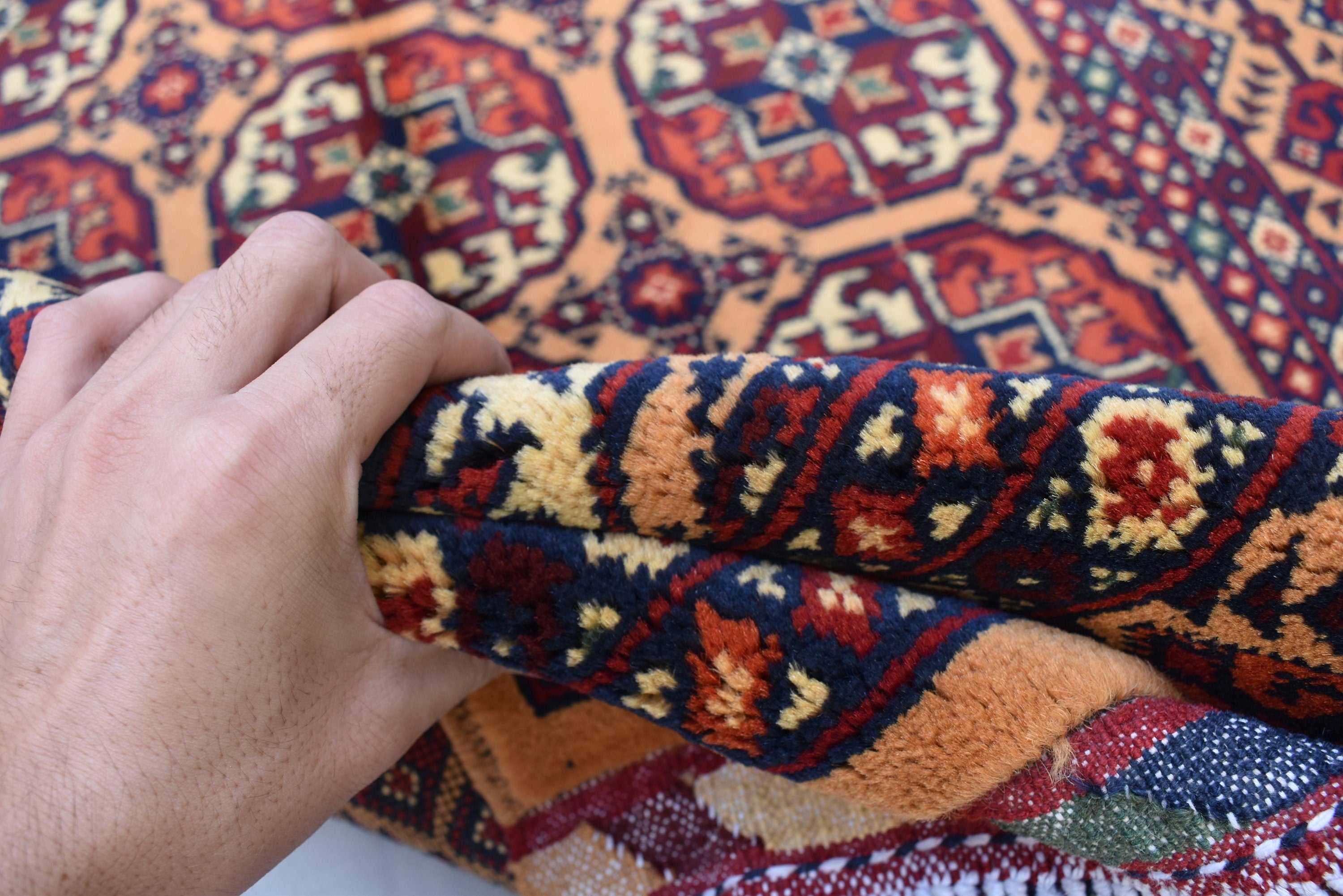 Hand-Knotted Afghan Bokhara Rug 4.10x3.3ft – High-Quality Tribal Wool Area Rug | 3x5 Oriental Afghan Rug | Living Room or Entryway Decor