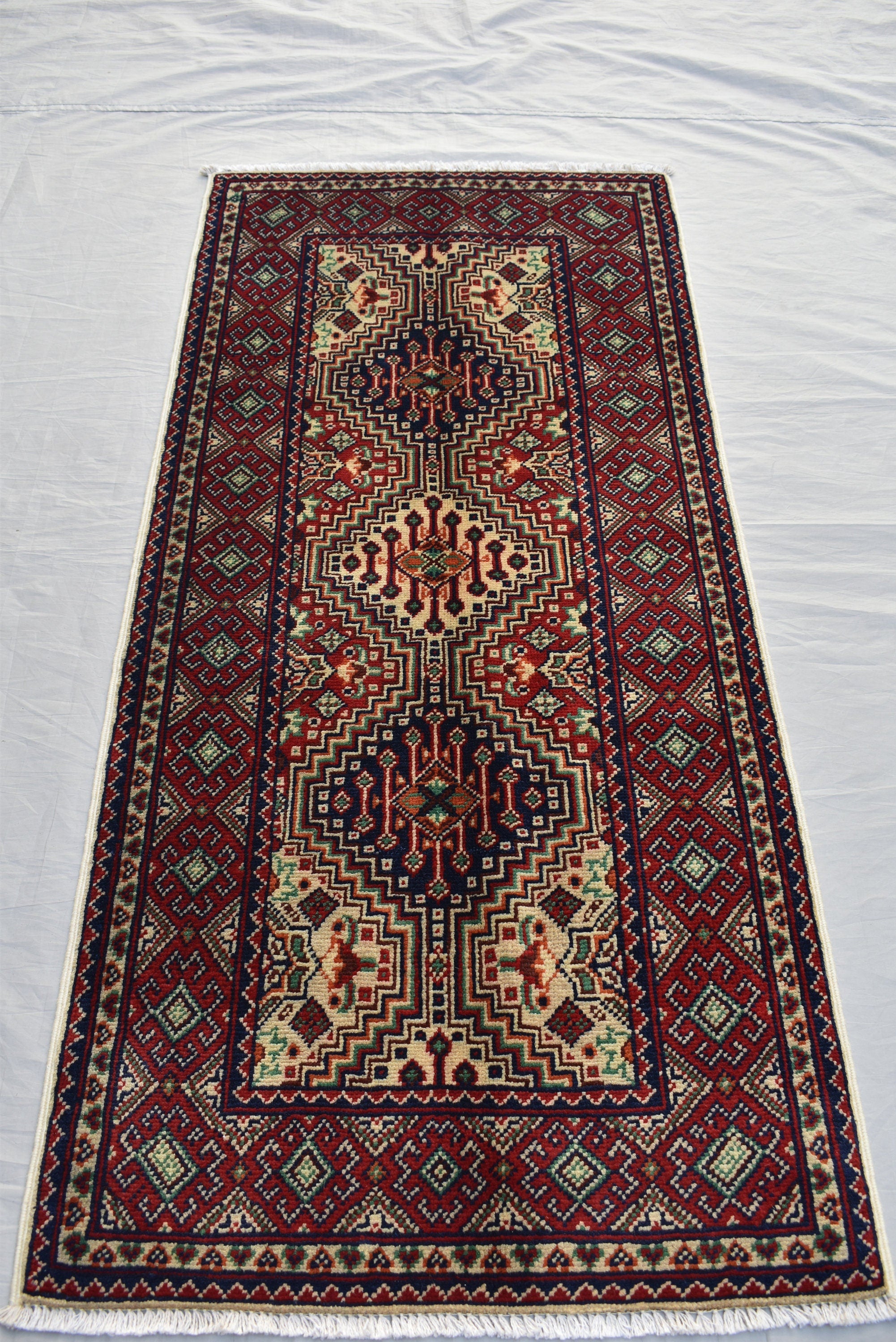 Small Afghan rug 2x4ft, Turkmen Handwoven Wool Area Rug, Small Hallway Runner, Vegetable Dyed Rug, Perfect for Home Entrance Way, Corridor