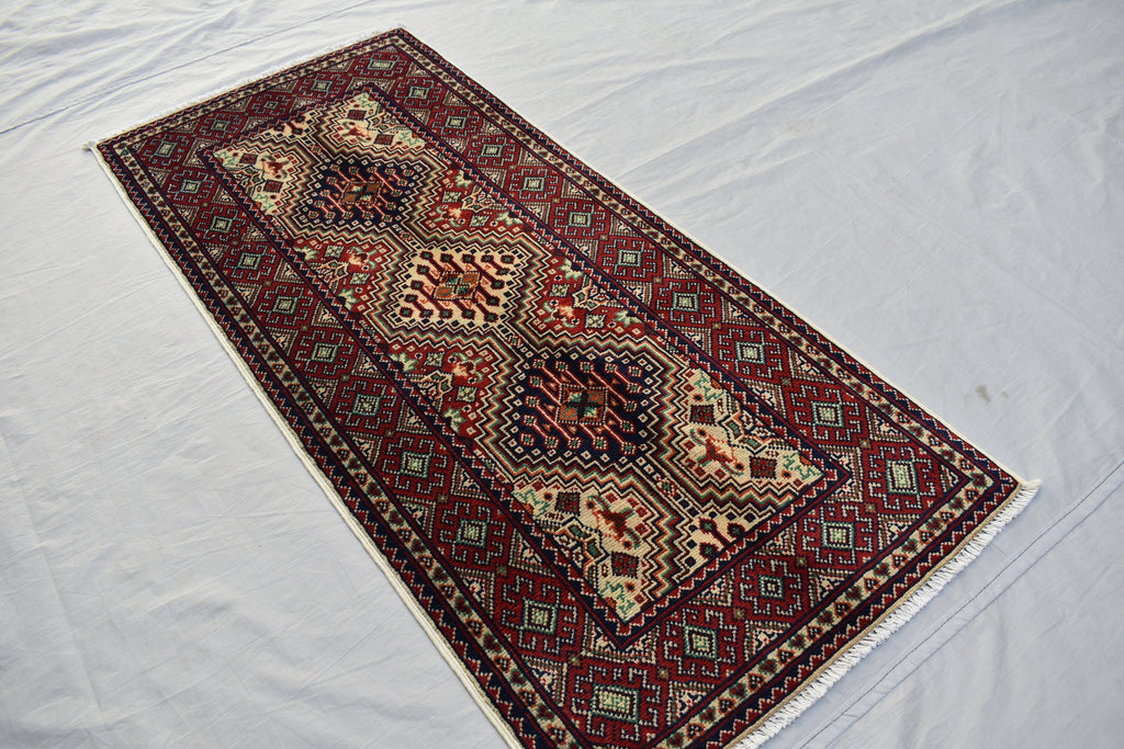 Small Afghan rug 2x4ft, Turkmen Handwoven Wool Area Rug, Small Hallway Runner, Vegetable Dyed Rug, Perfect for Home Entrance Way, Corridor