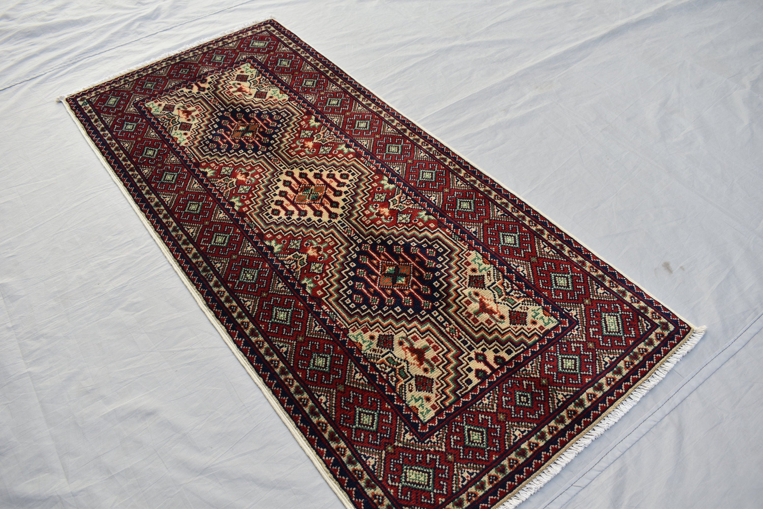 Small Afghan rug 2x4ft, Turkmen Handwoven Wool Area Rug, Small Hallway Runner, Vegetable Dyed Rug, Perfect for Home Entrance Way, Corridor